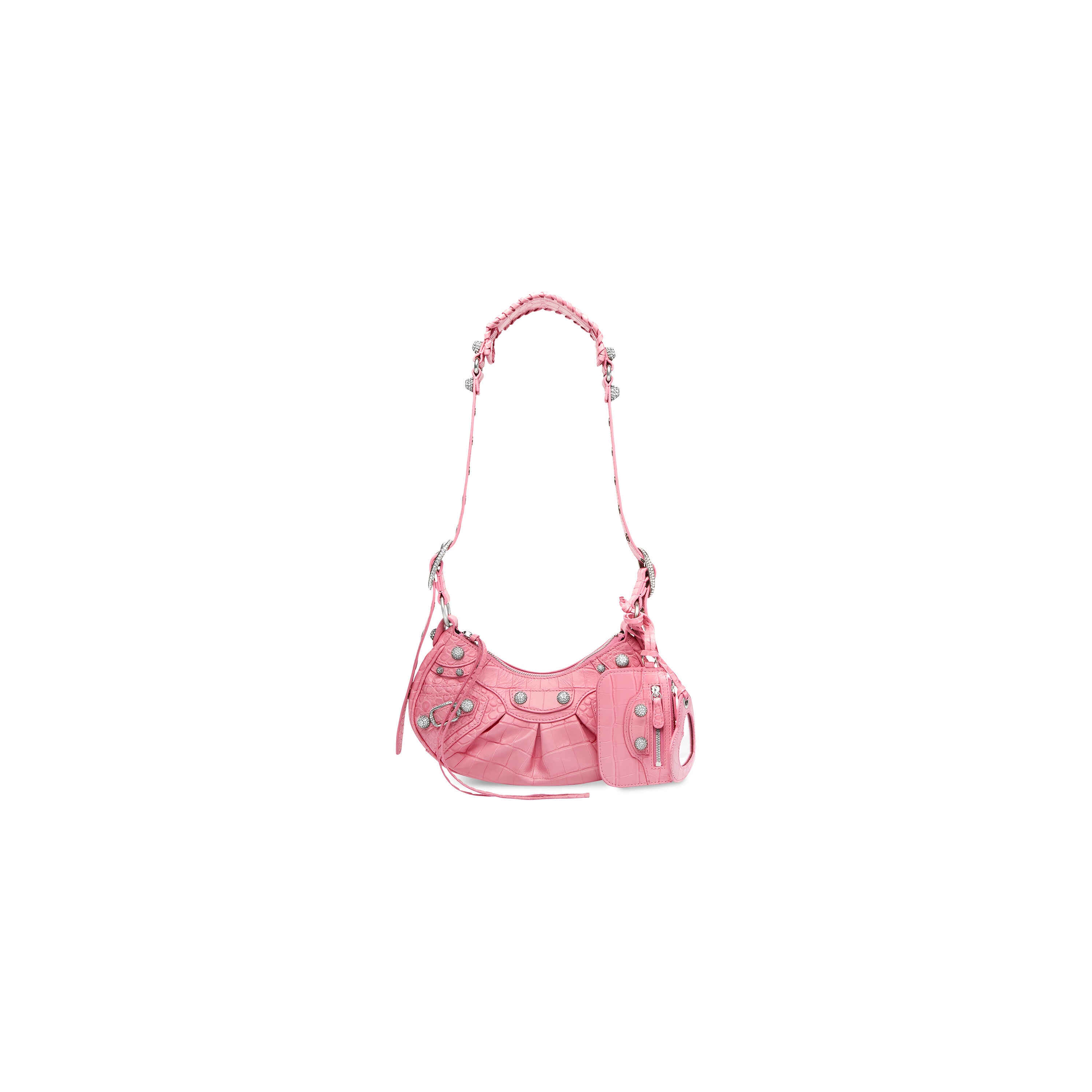 WOMEN'S LE CAGOLE XS SHOULDER BAG CROCODILE EMBOSSED WITH RHINESTONES IN PINK - Replicaclubs