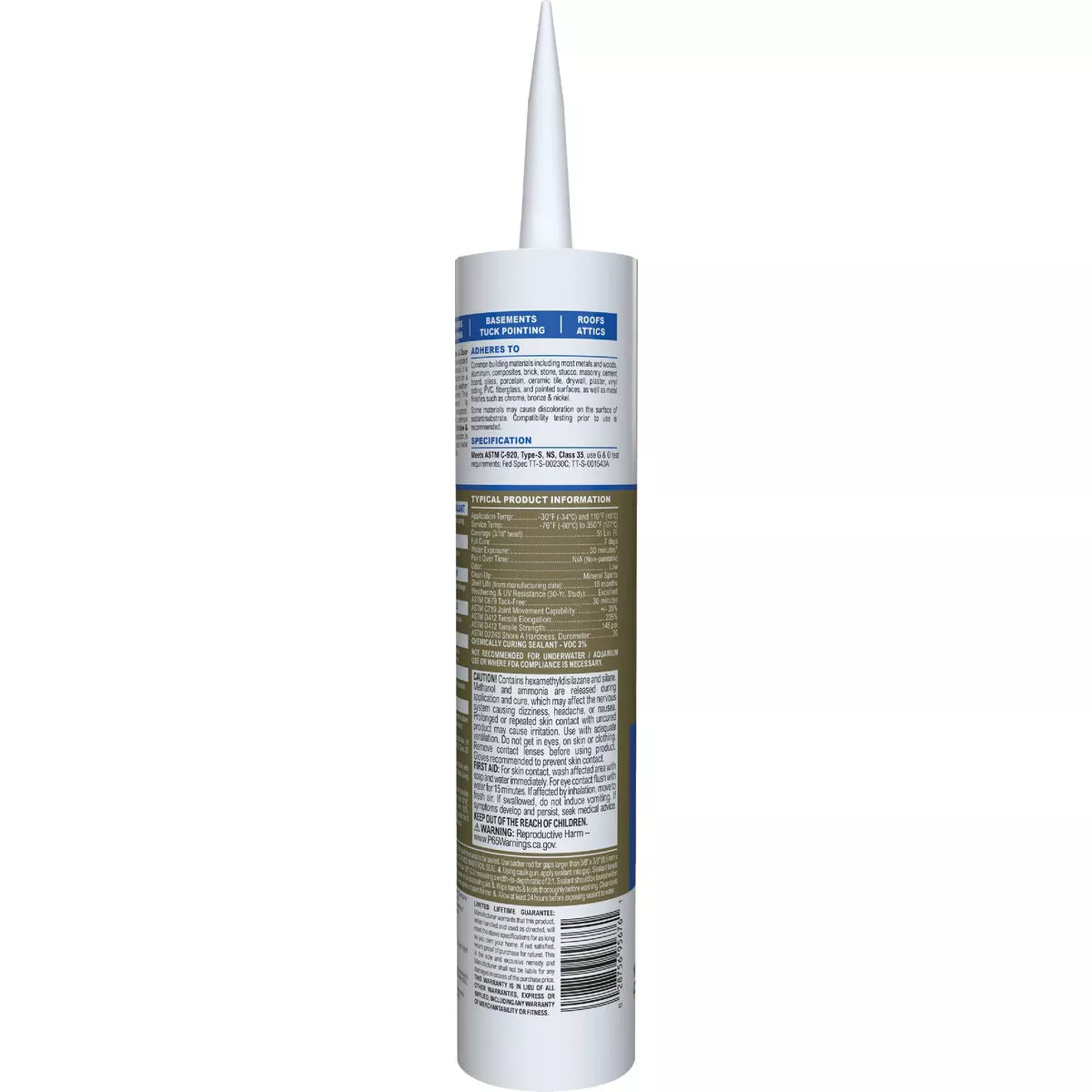 GE Advanced Silicone Window & Door Sealant, White, 10.1 Oz. Tube