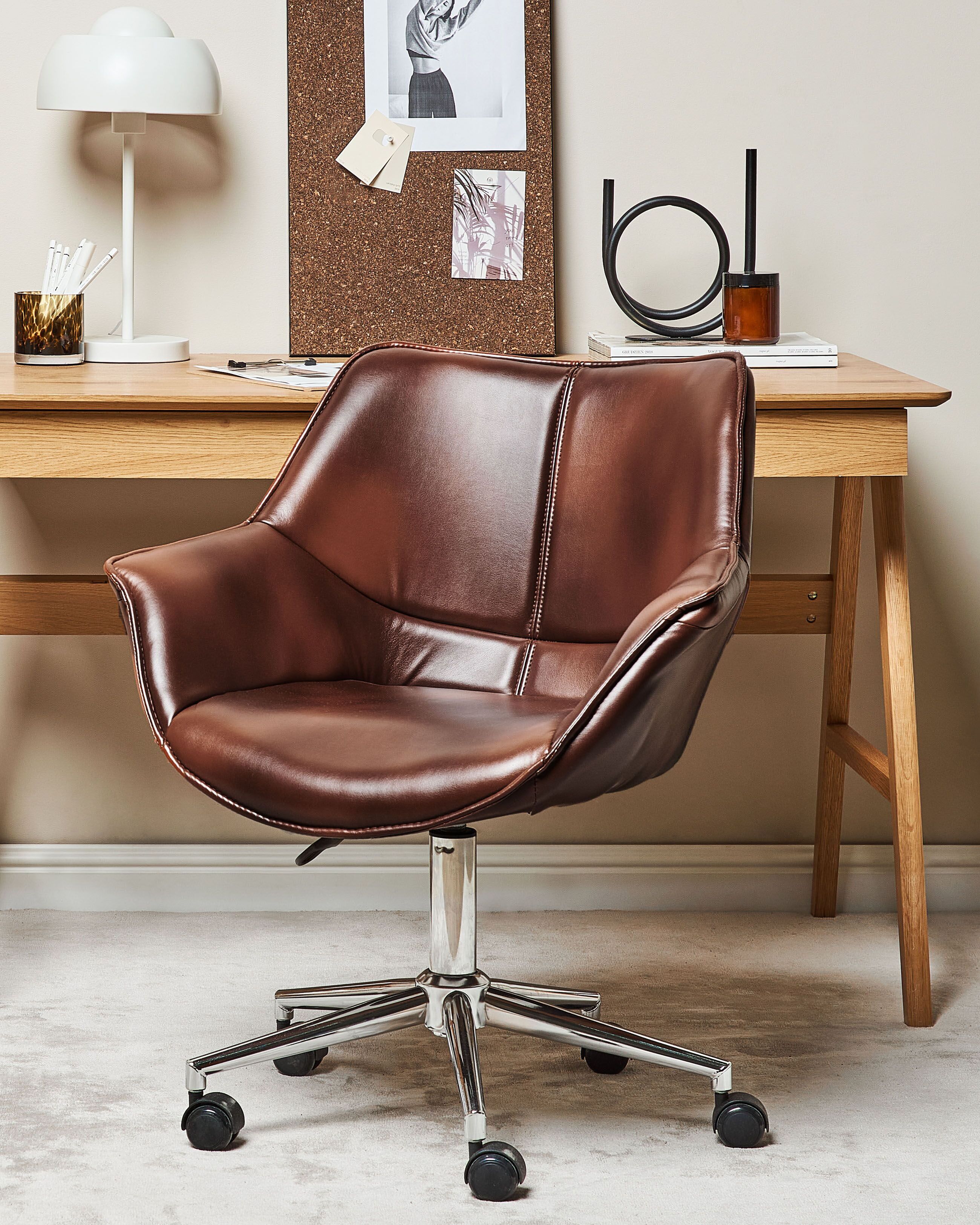 Desk Chair NEWDALE Faux Leather Dark Brown
