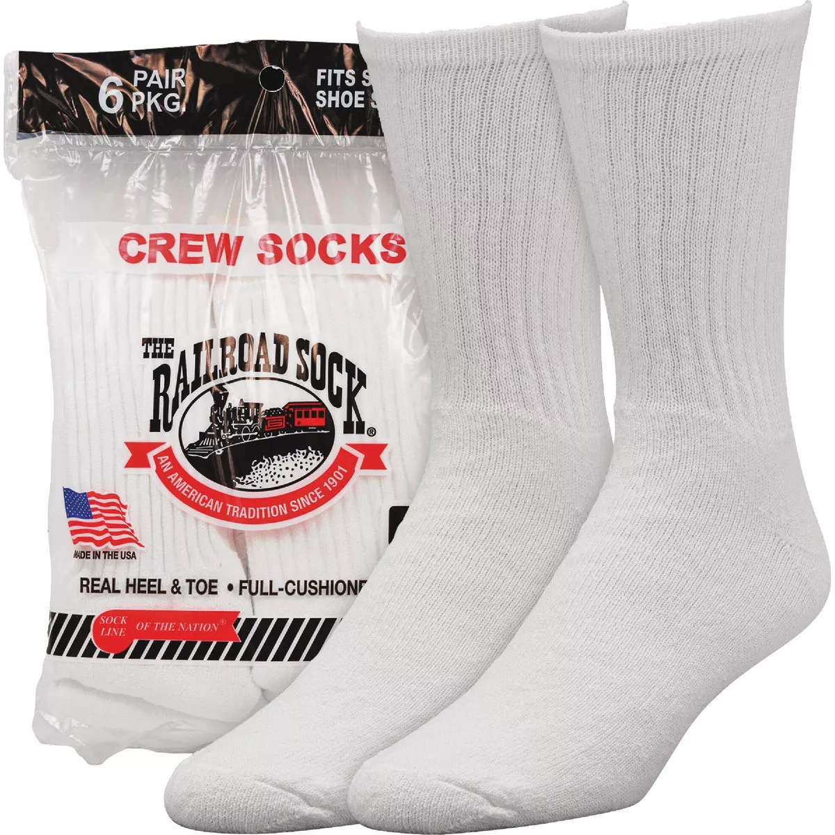Railroad Sock White Crew Sock (6-Pack)