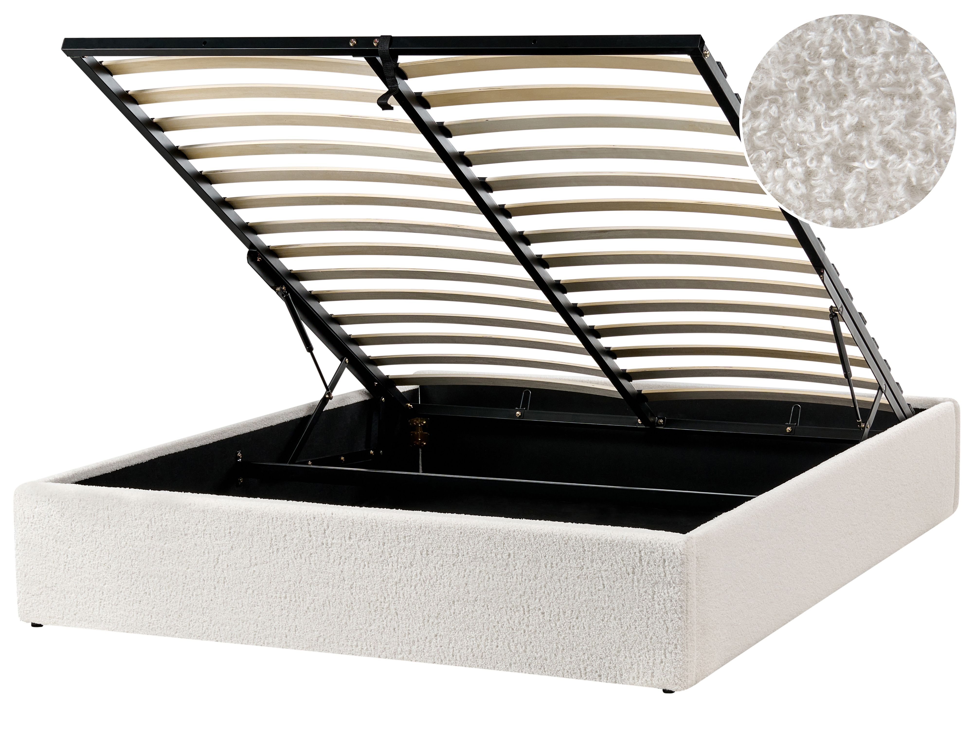 Ottoman Bed without Headboard Boucle DINAN 140 x 200 cm (EU Double) Off-White