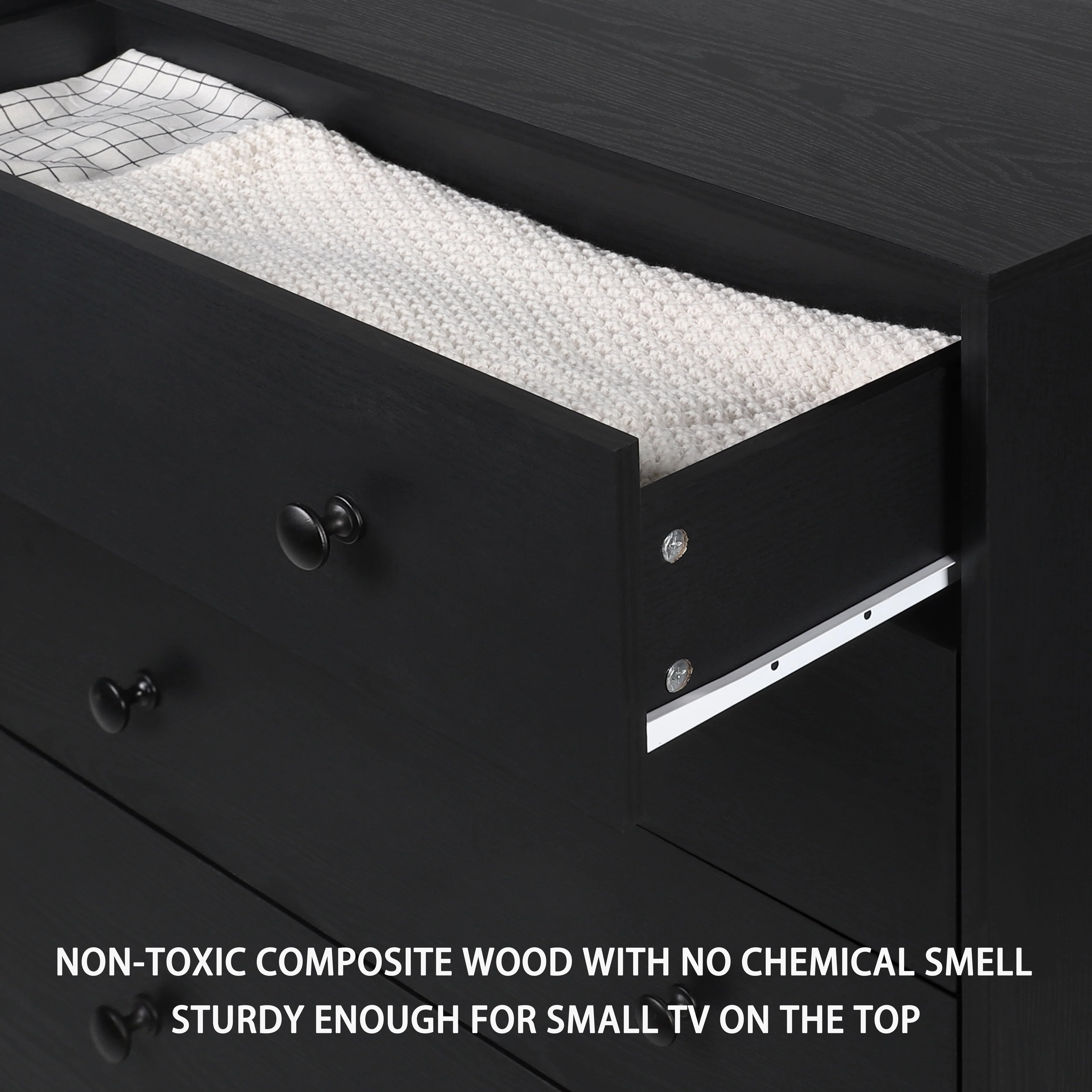 VEIKOUS 5-Drawer Dresser Chest of Oversized Natutal Wood Dresser Cabinet for Storage, Black - Image 7