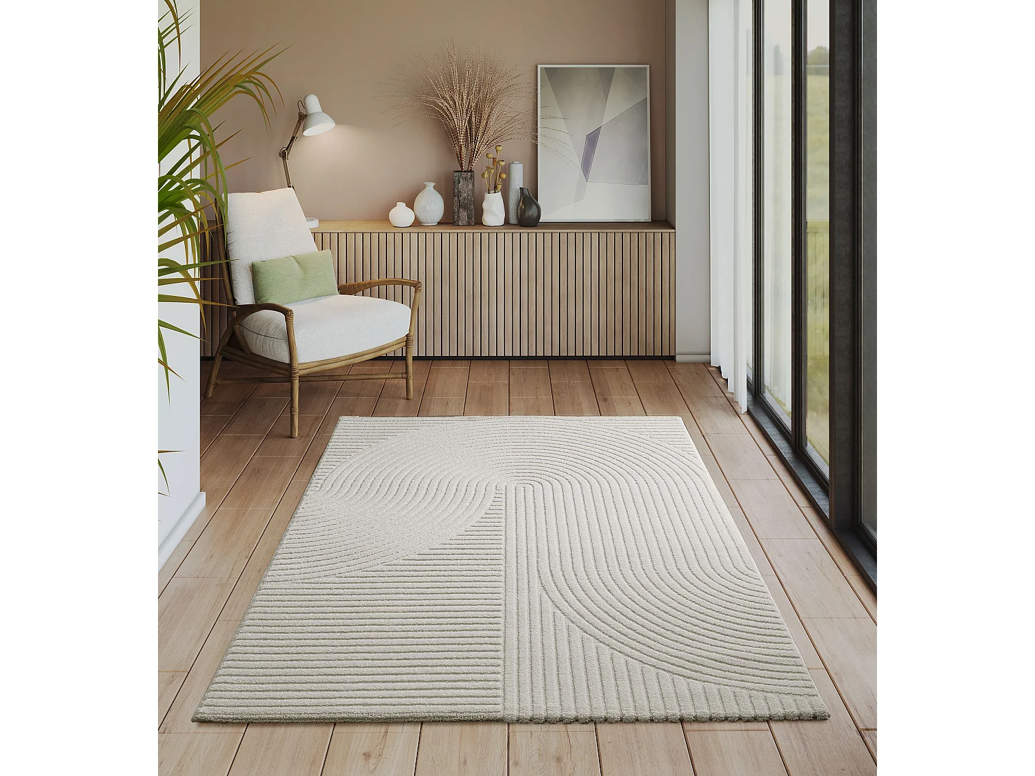 Tapis Everest moderne effet haut-bas 3D - Crème - 200 x 290 cm