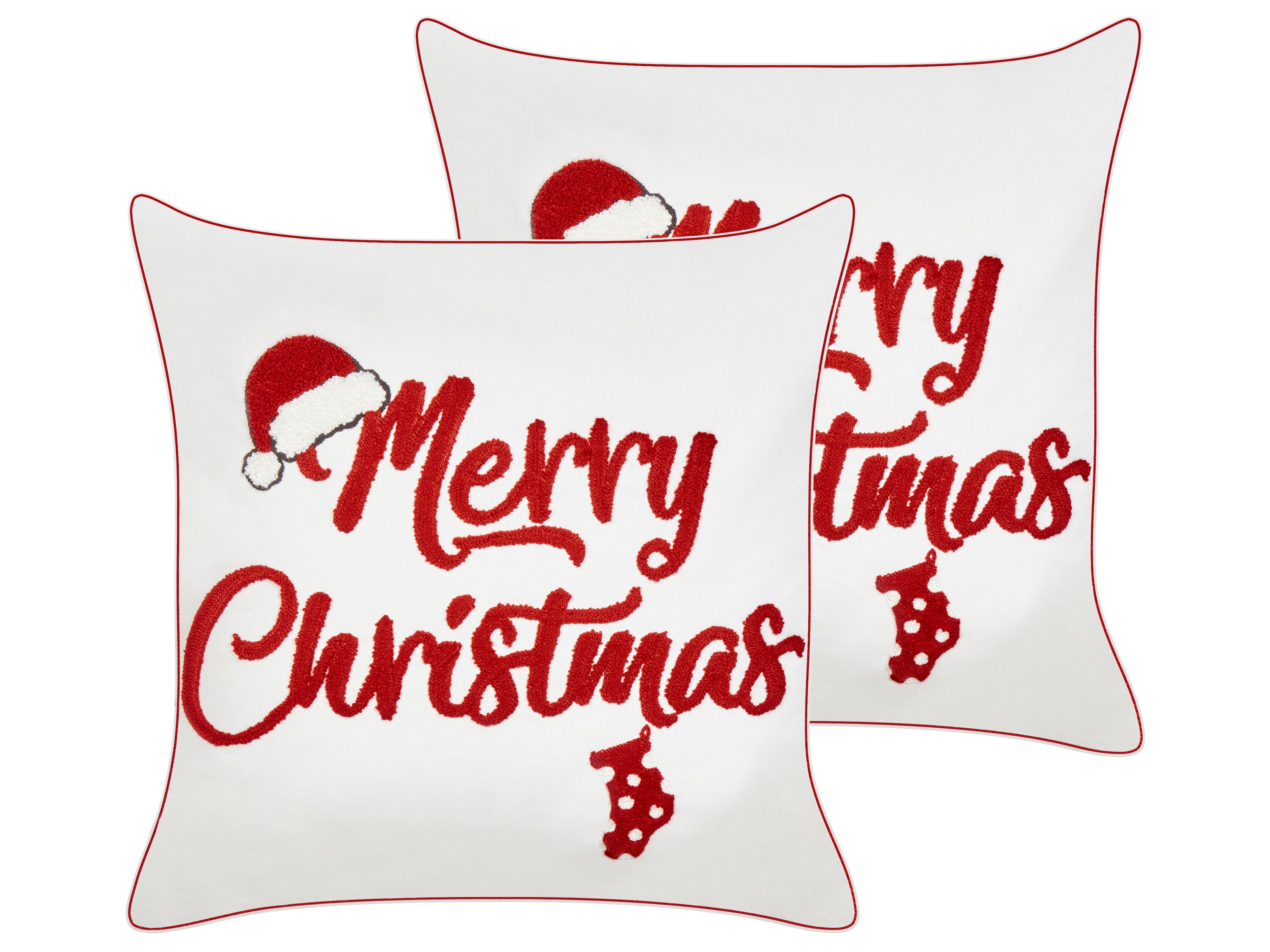 Set of 2 Decorative Cushions PIZZELLE Cotton 45 x 45 cm Off-White Christmas Motif