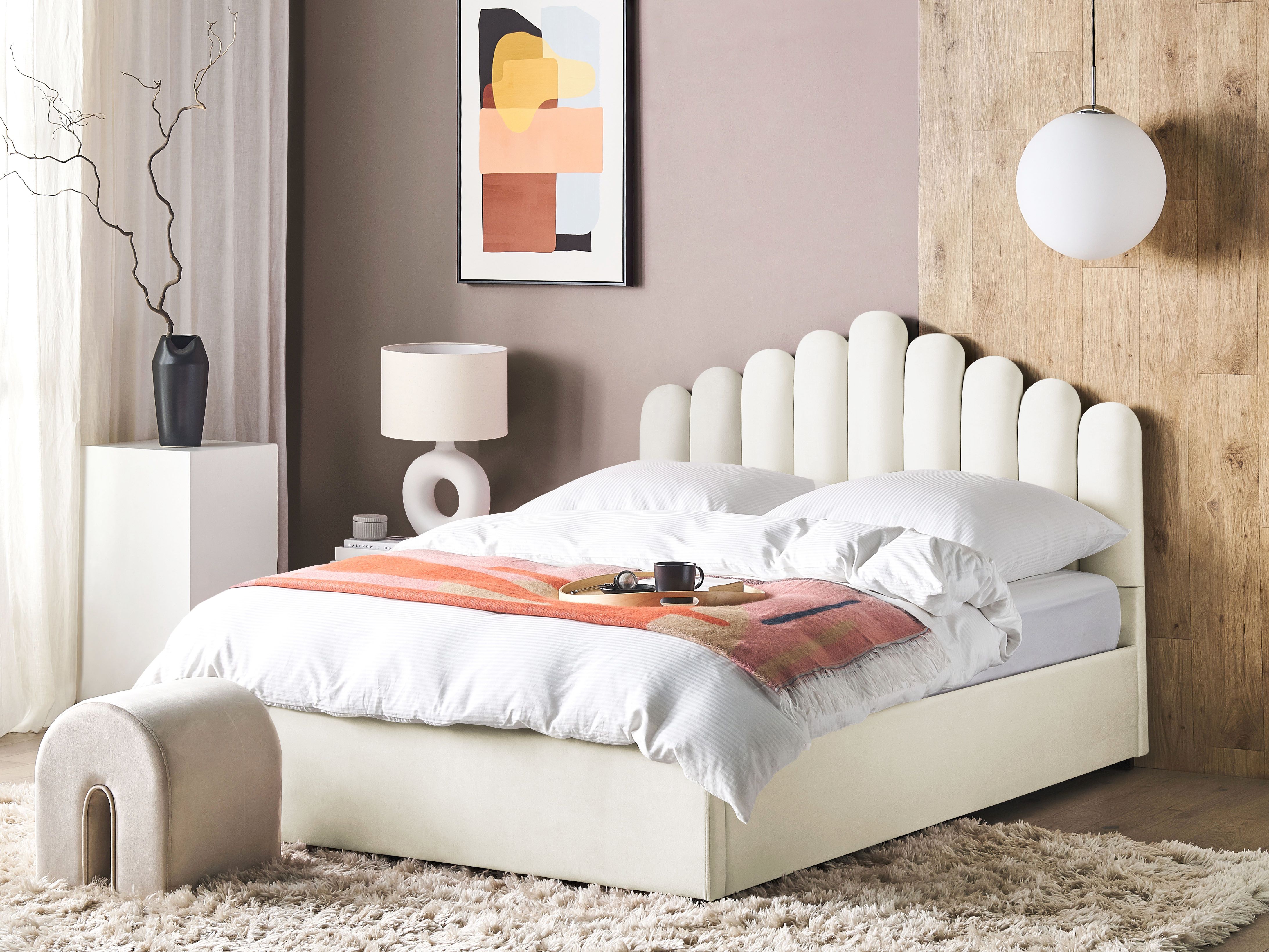 Ottoman Bed Velvet VINCENNES 180 x 200 cm (EU Super King) Off-White