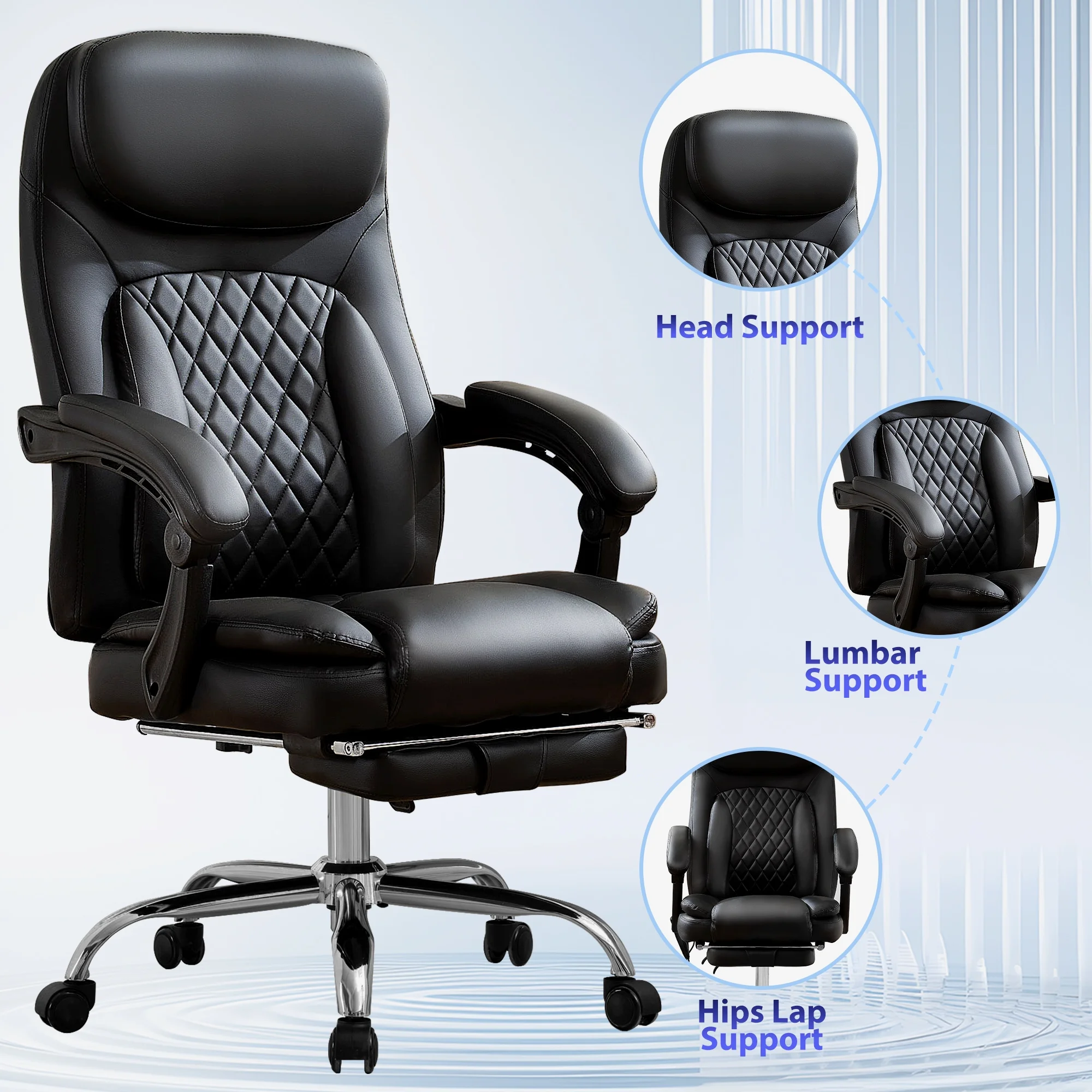 JONPONY Big and Tall Office Chair 500LBS Executive Office Chair Massage and Footrest Ergonomic Computer Desk Chair Reclining High Back Leather Office Chair Lumbar Back Support Swivel Rolling,Black - Image 8
