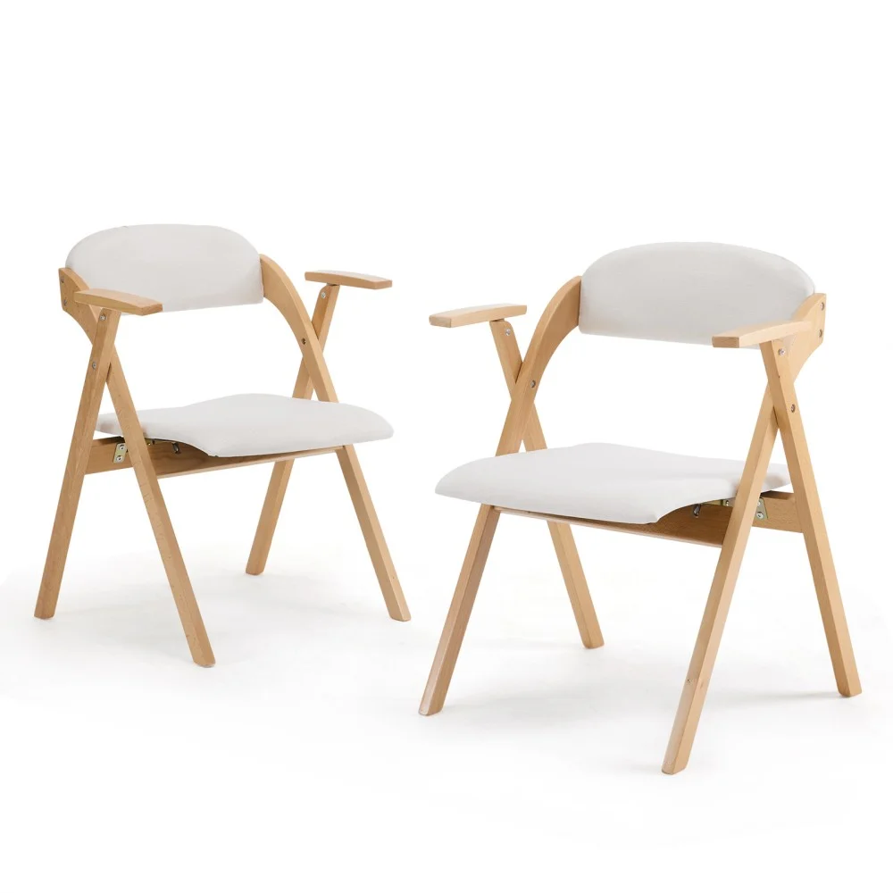 IVV 2-Pack Beechwood Folding Chairs with Cushioned Seat and Backrest, No-Assembly Guest Chairs for Home, Office, or Events (Beige) - Image 2