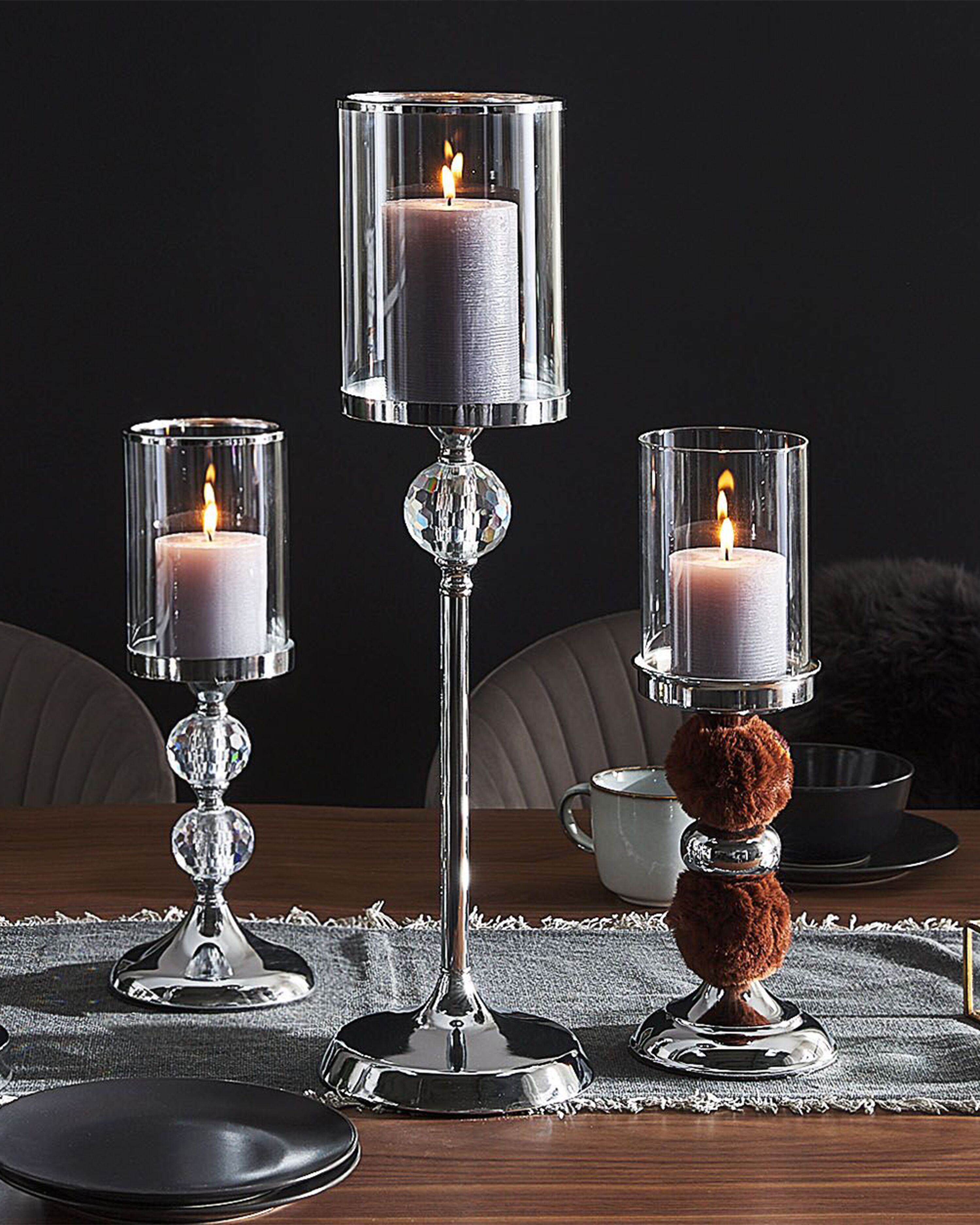 Candle Holder COTUI Glass 58 cm Silver