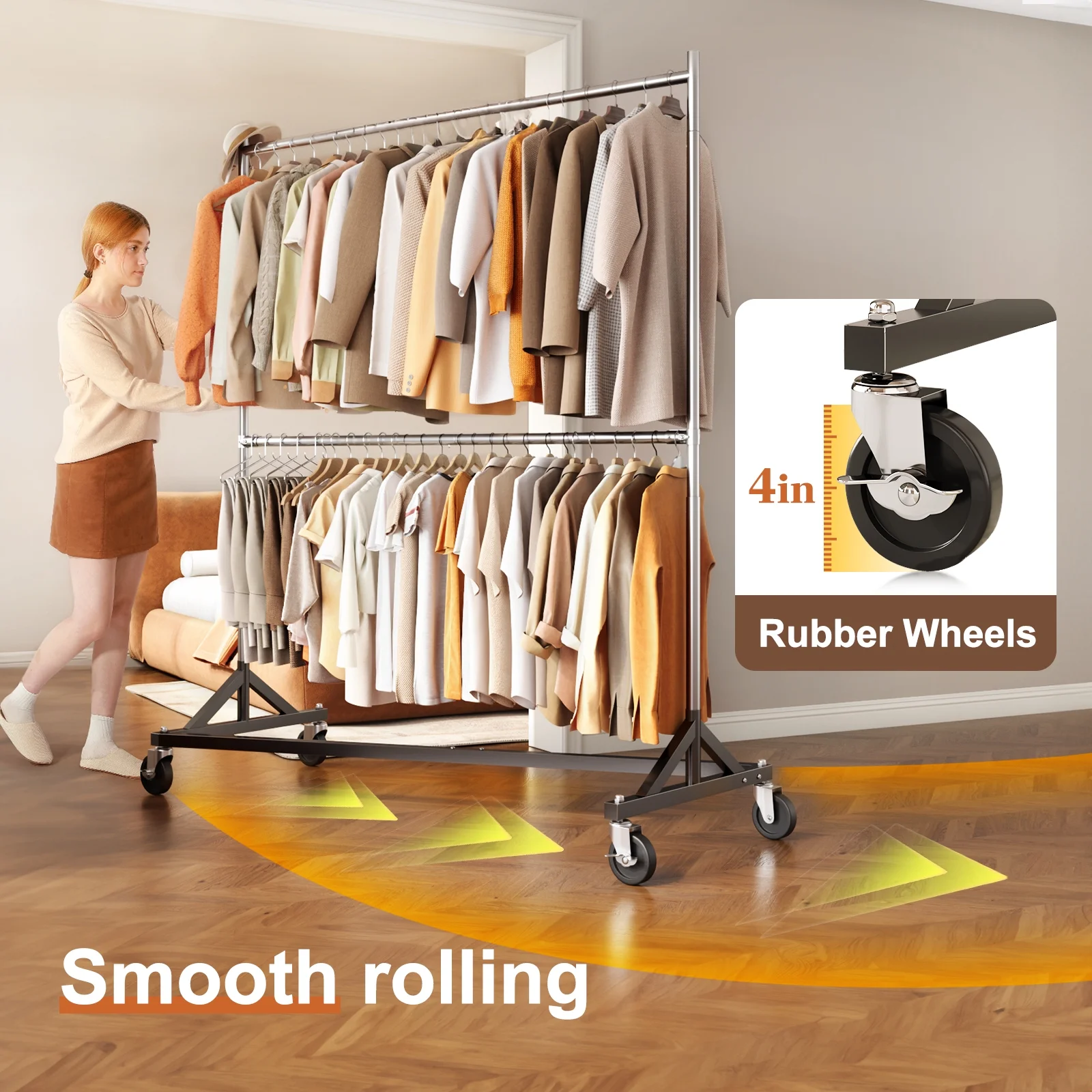 HOKEEPER 400LBS Commercial Z Base Garment Rack Heavy Duty Clothing Rack Height Adjustable Rolling Clothes Rack for Hanging Clothes Racks on Wheels Portable Z Rack Chrome Finish - Image 11