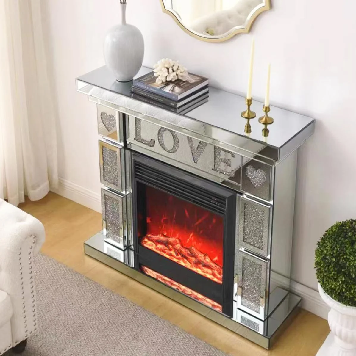 IKIFLY 47.24L x 41.33 H Mirrored Electric Fireplace - Image 12