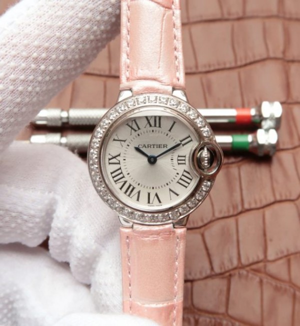Replica Cartier Ballon Bleu 28mm SS Diamonds Bezel White Dial Ronda Quartz - Top club