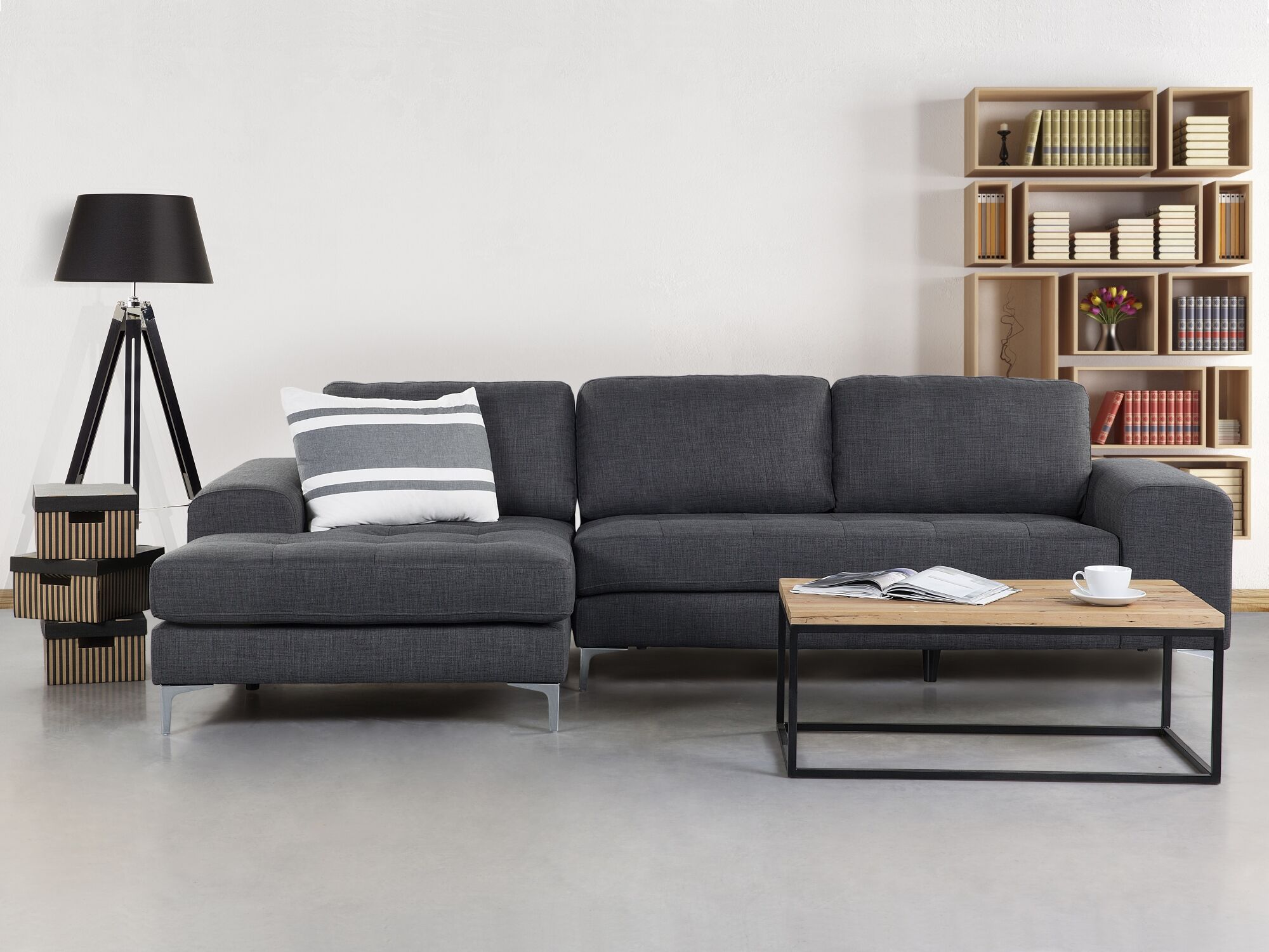 Corner Sofa 4 Seater KIRUNA Fabric Dark Grey Right Hand
