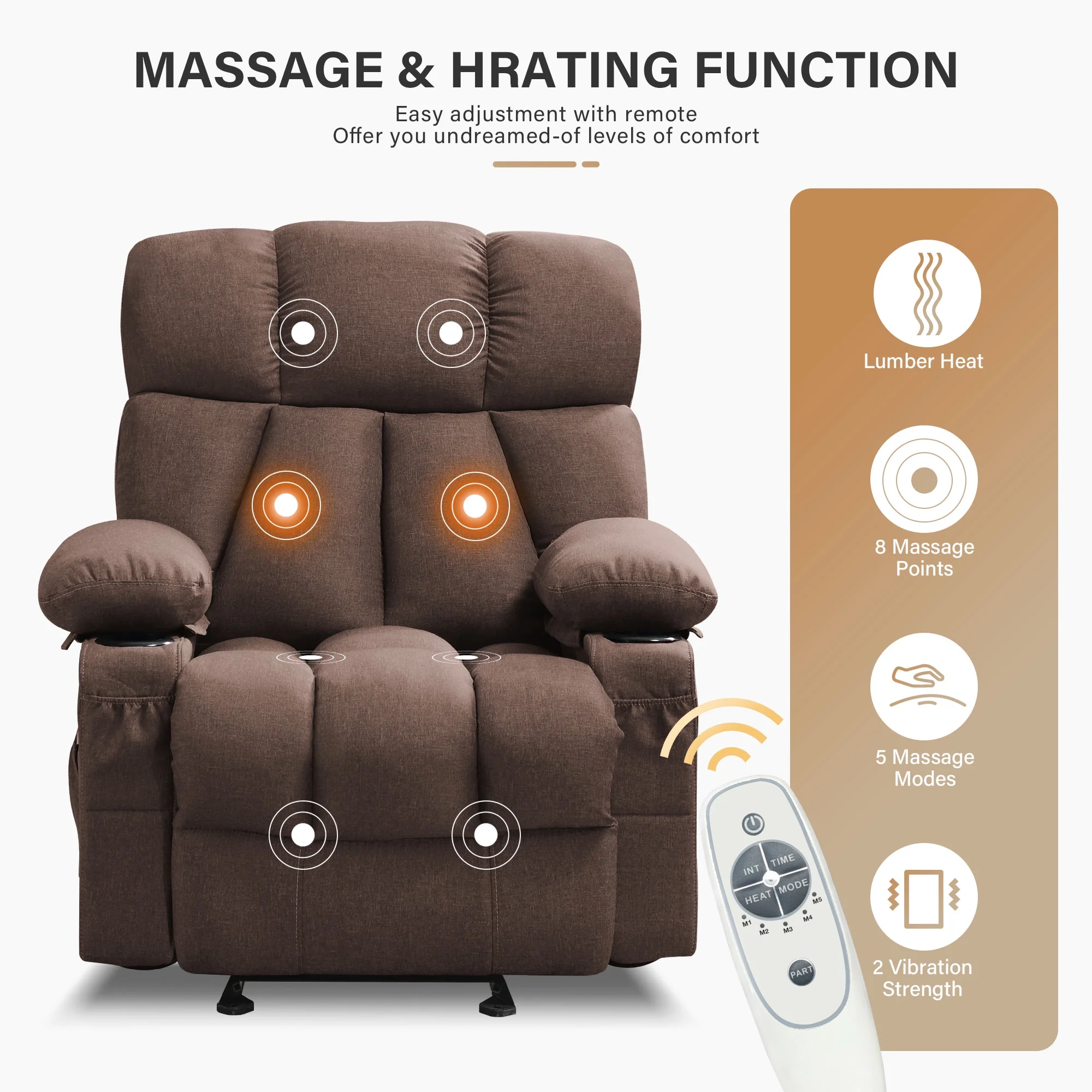 JONPONY Manual Recliner Chair with Heat Therapy and Massage Function, Heavy Duty Reclining Mechanism Massage Chair, Elderly Single Rocker Sofa with Cup Holders for Bedroom Home Theater,Grey - Image 25