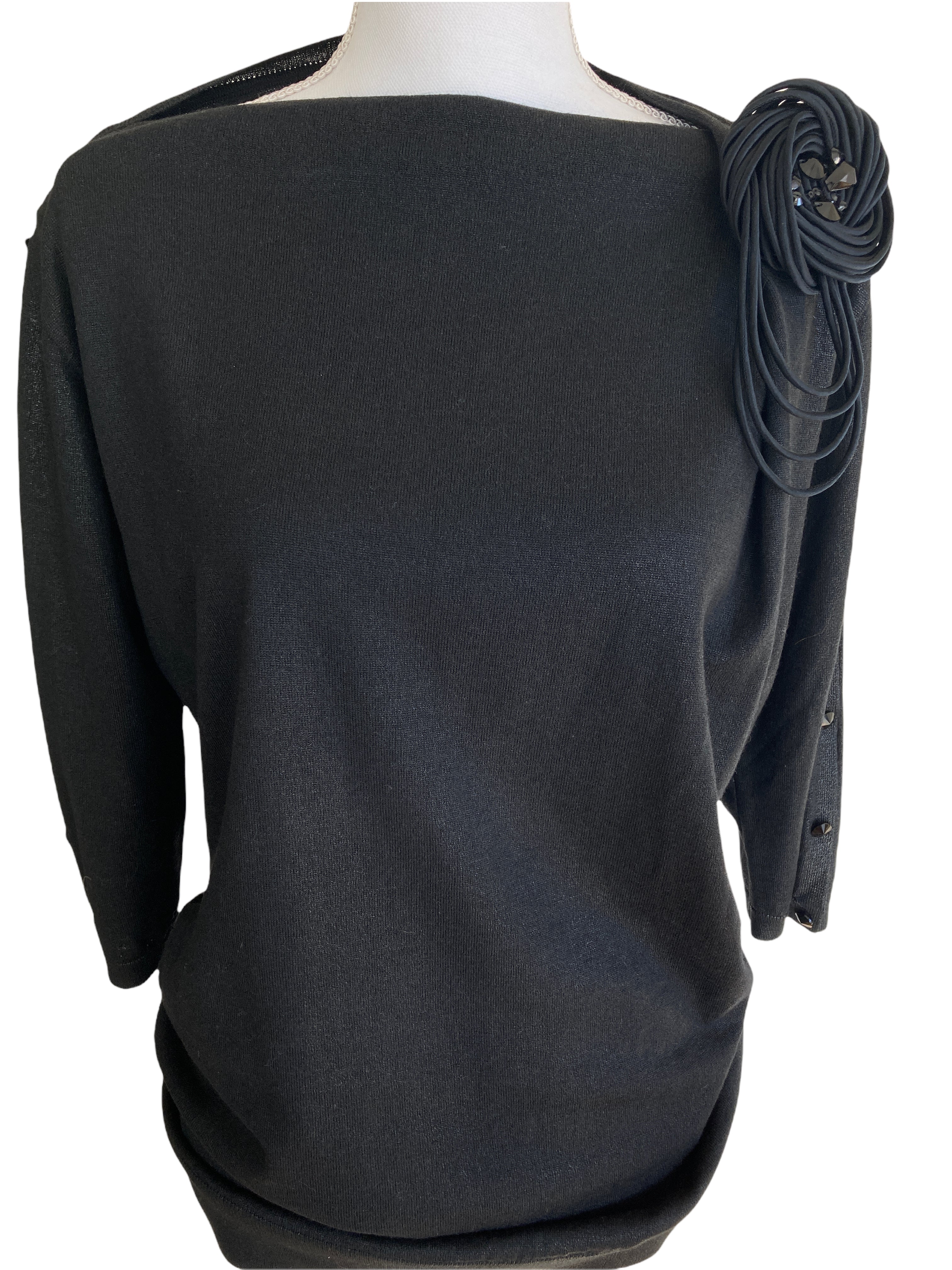 Escada Black Sweater with Flower Detail, 10