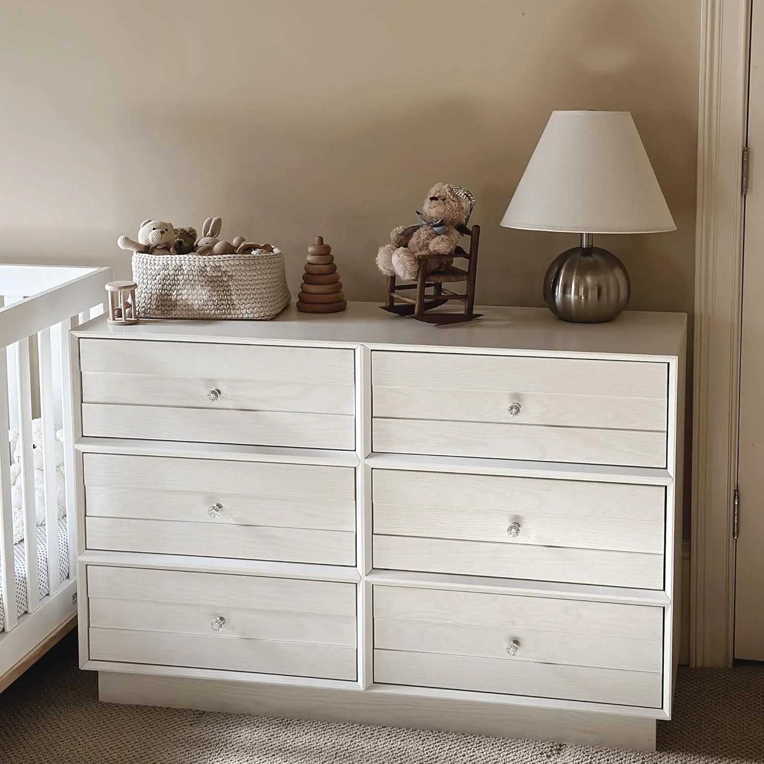 Heynemo Beige 6 Drawer Dresser, Fluted Modern Wood Chest - Image 99
