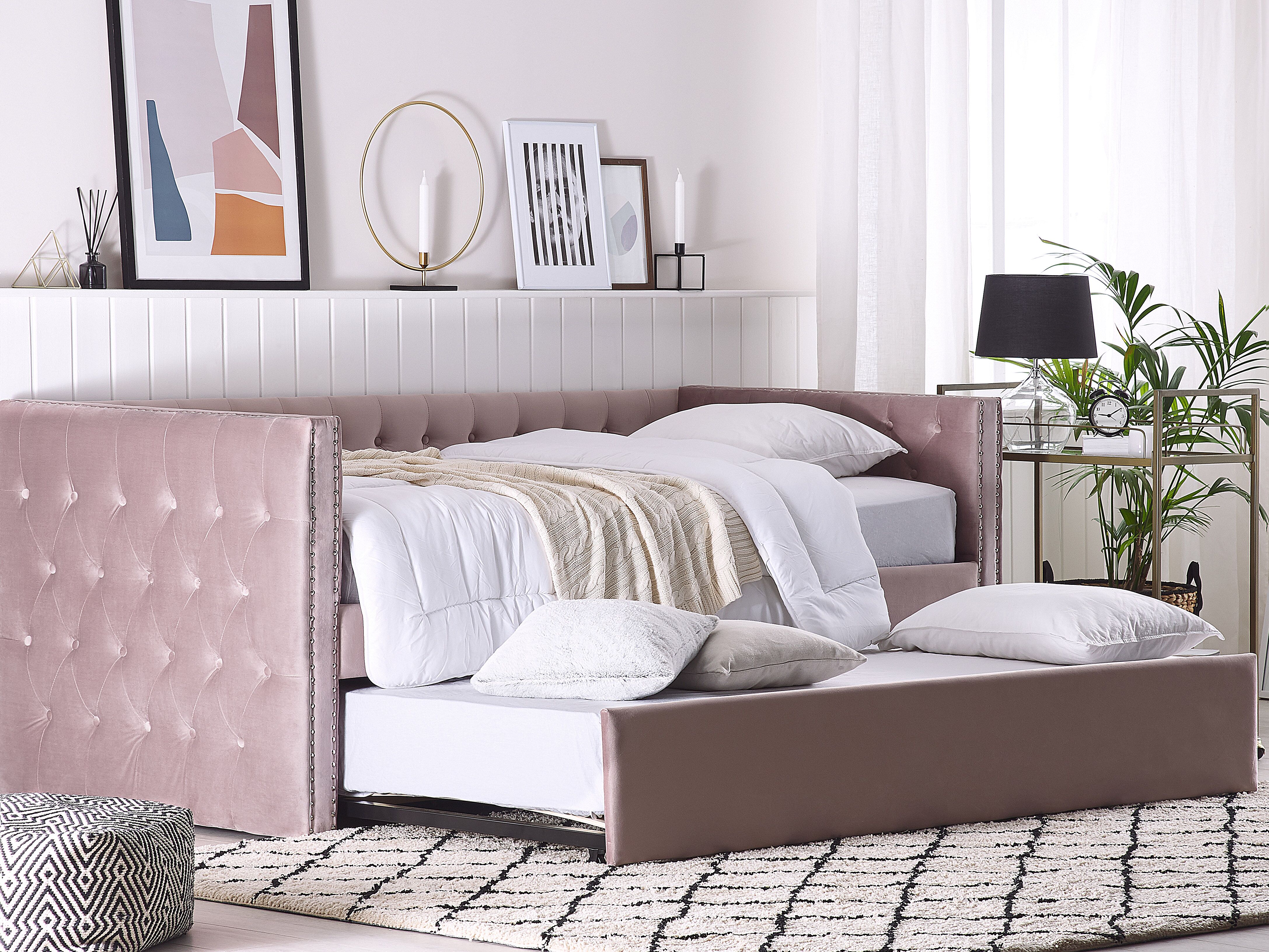 Trundle Bed Velvet GASSIN 90 x 200 cm (EU Single) Pink