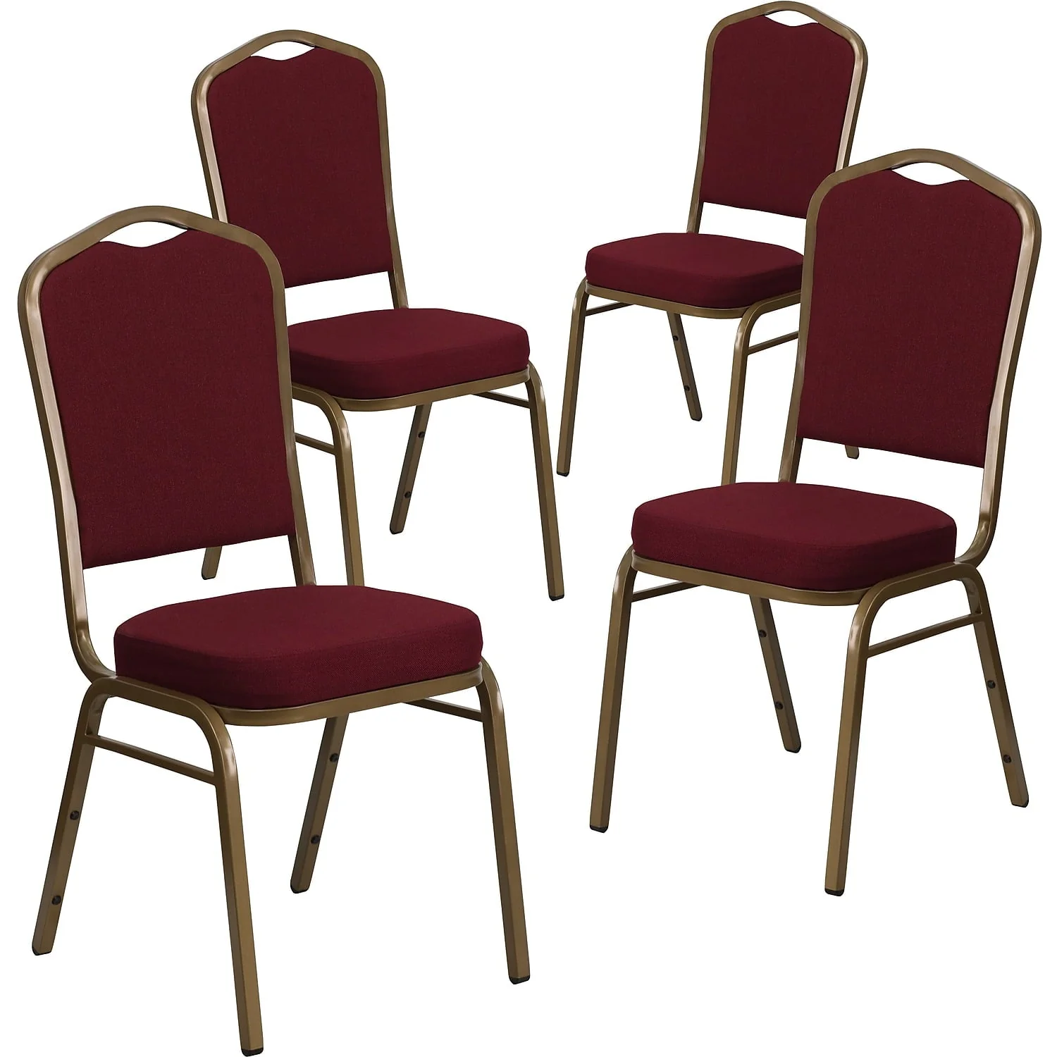 Flash Furniture 4 Pack HERCULES Series Crown Back Stacking Banquet Chair in Black Patterned Fabric - Gold Vein Frame - Image 19