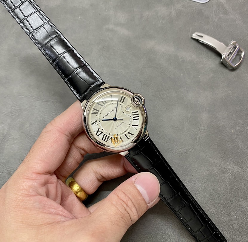 Cartier Ballon Bleu de Fake Cartier Watch Stainless Steel 42mm Silver Dial Leather Strap WSBB0026-AF(1:1 replica) - Top club
