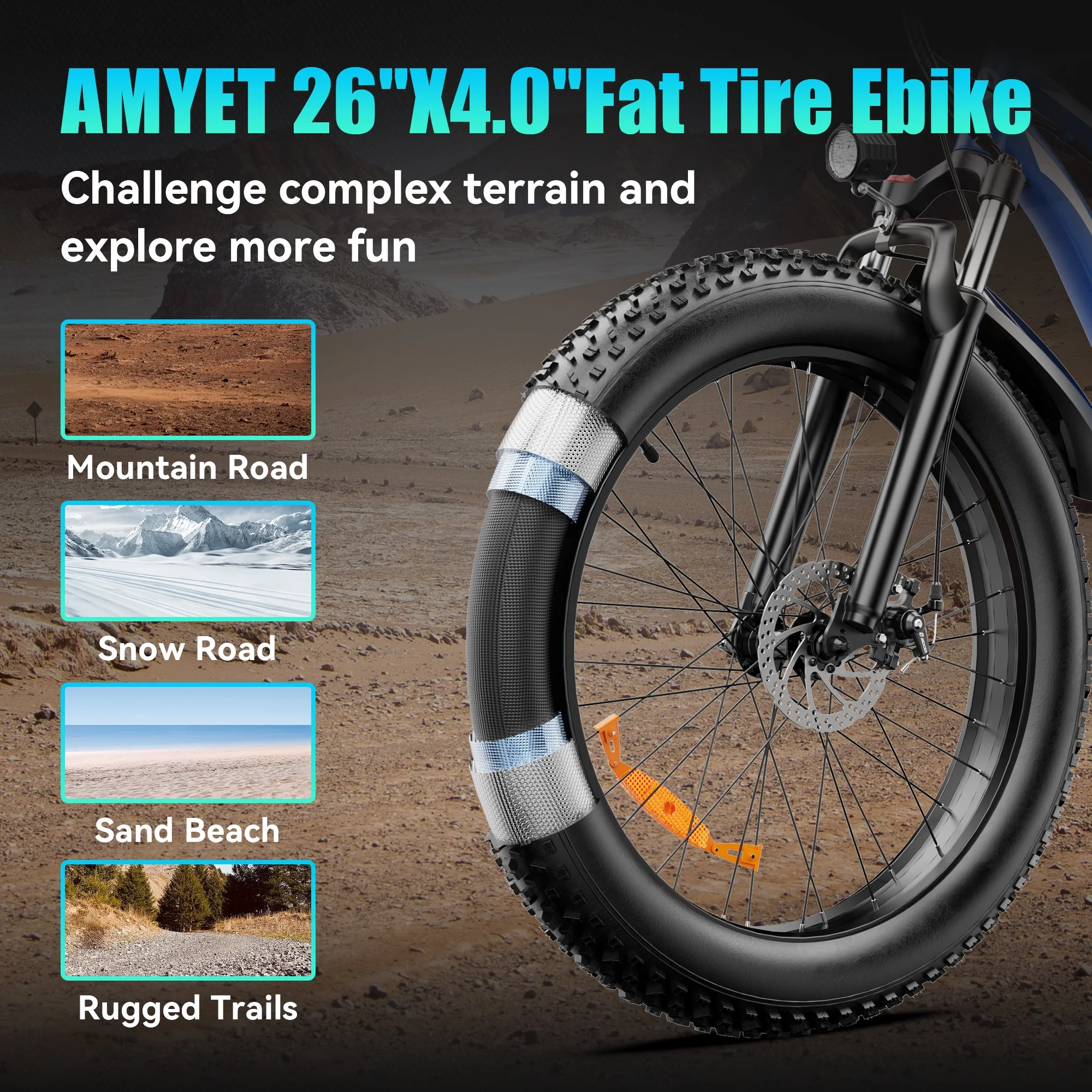 AMYET EB26 Electric Bike for Adults, 26*4.0 Fat Tire E-Mountain Bicycle,Peak 1500W Motor 48V 15Ah 7-Speed Ebike UL2849 - Image 43