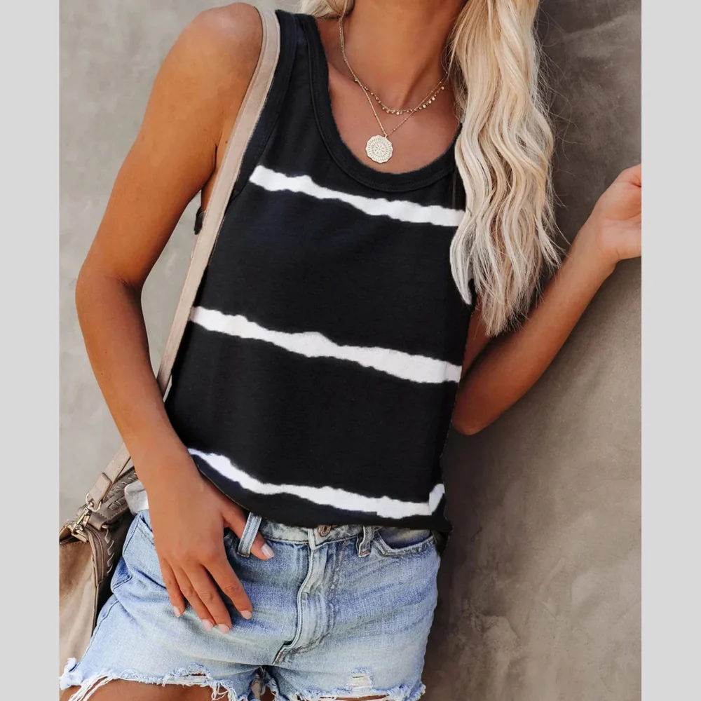 Full Size Striped Round Neck Tank Top Plus Size - ZKZOOK