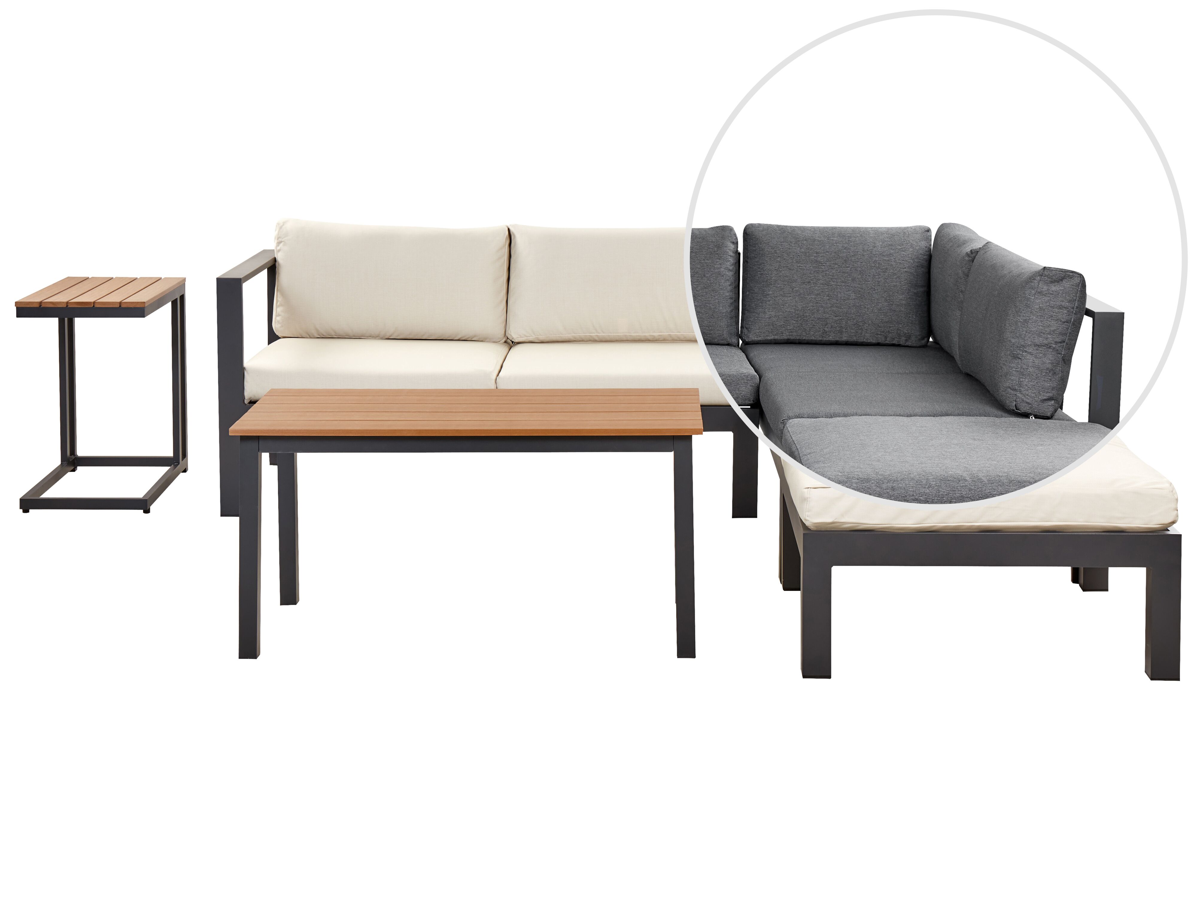 Garden Corner Sofa with Table 5 Seater MESSINA Left Hand Grey/ Beige