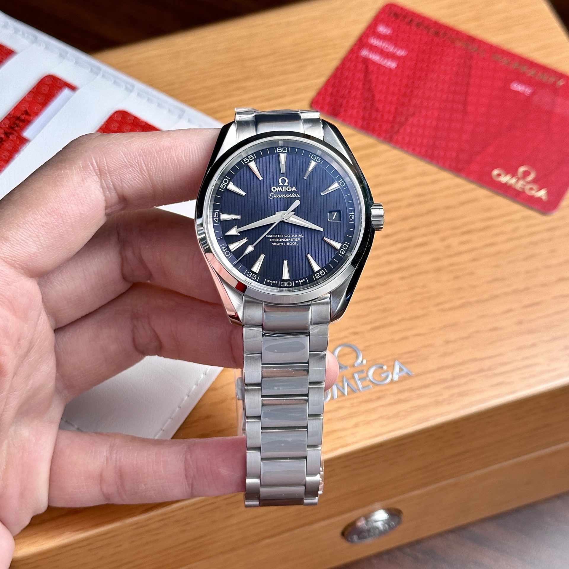 Omega Replica 11 Watch Seamaster Co-Axial Aqua Terra Blue Dial 41mm - Elite Watch Atelier