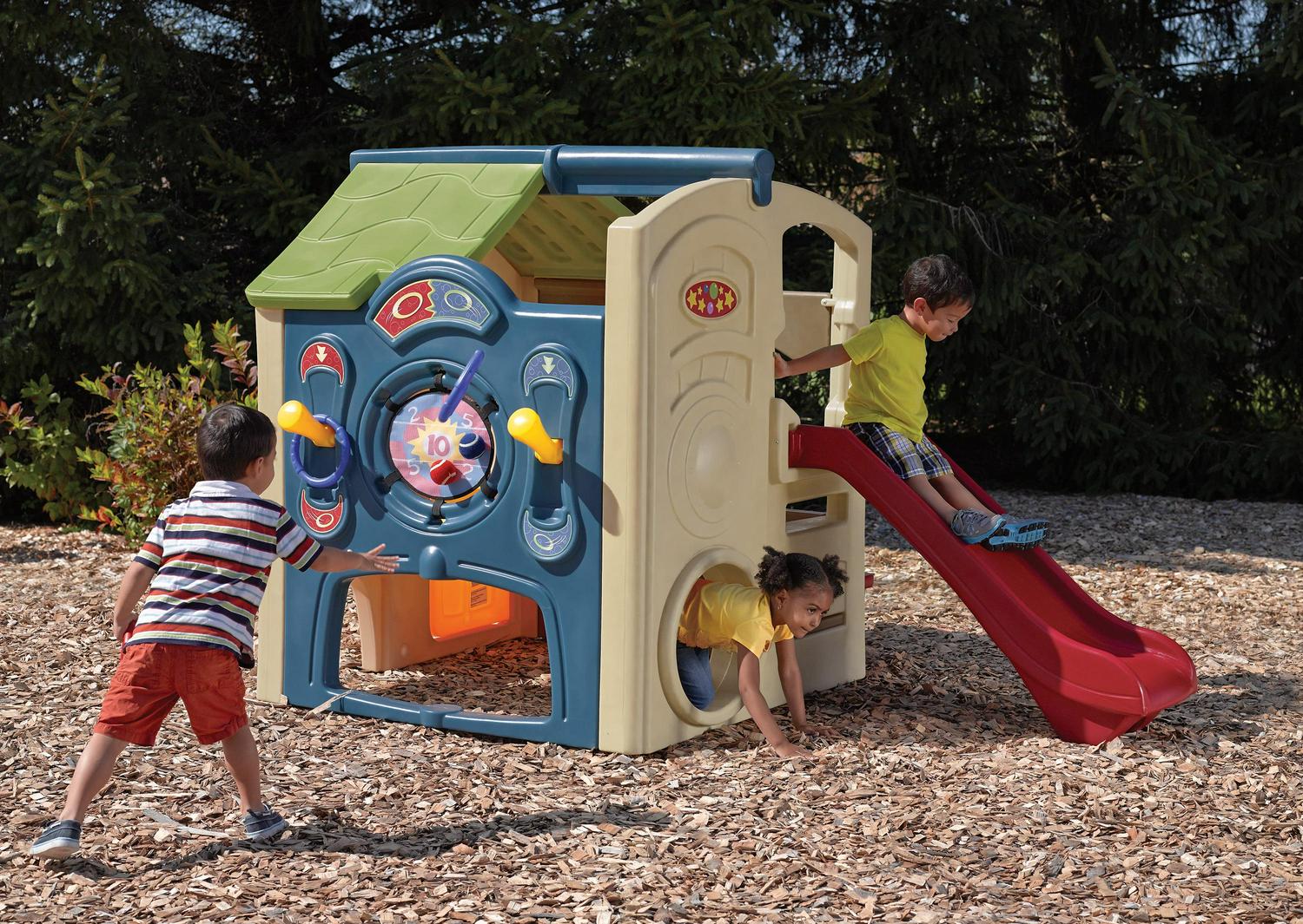 Step2 Neighborhood Fun Center Brown Playhouse with Slide Plastic Kids Outdoor Toys - Image 3