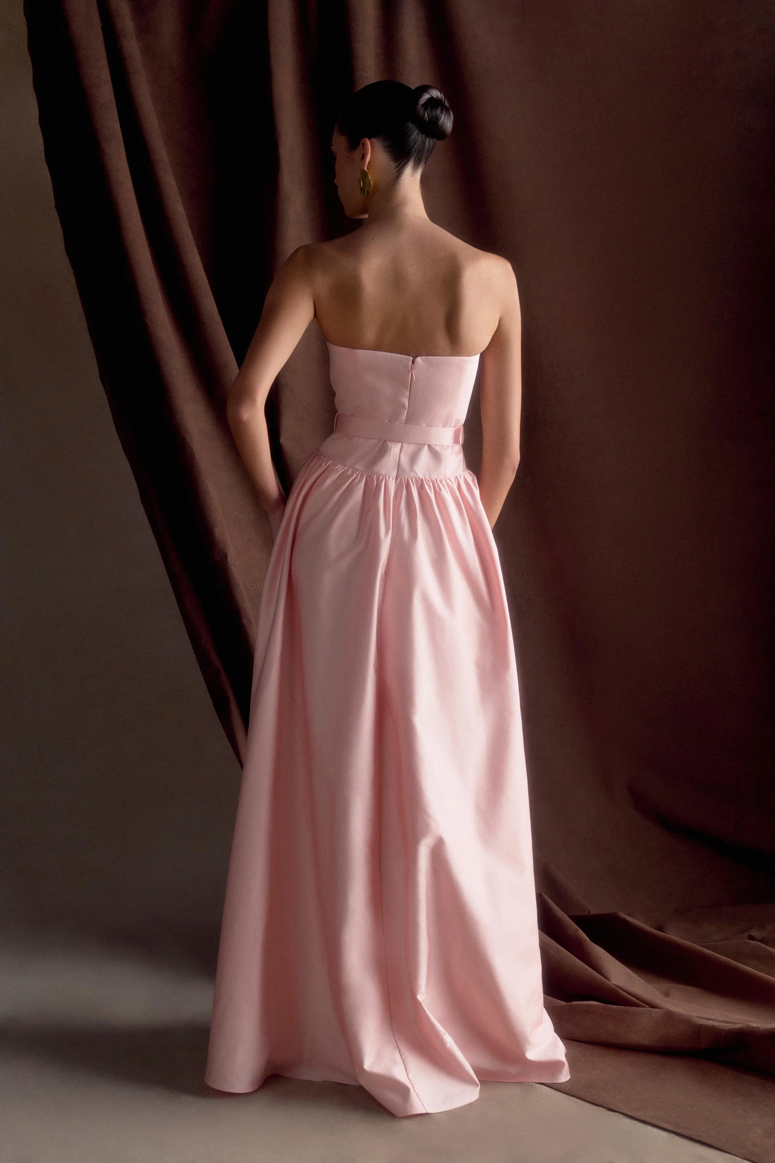 Florence Strapless Belted Maxi Dress - Baby Pink