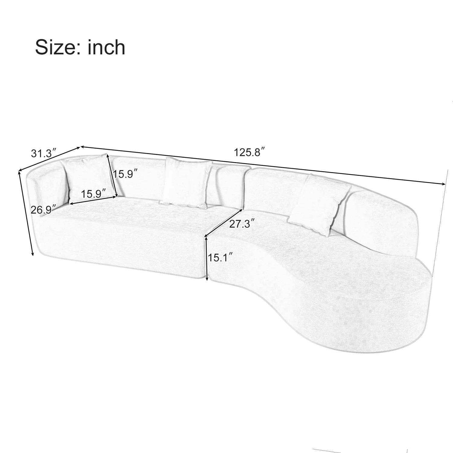 Harper & Bright Designs Modern Curved Floor Sofa Set, Modular Sectional Sponge Couch for Living Room, 2 PC Free Combination No Assembly Foam-Filled Sofa, Beige - Image 84
