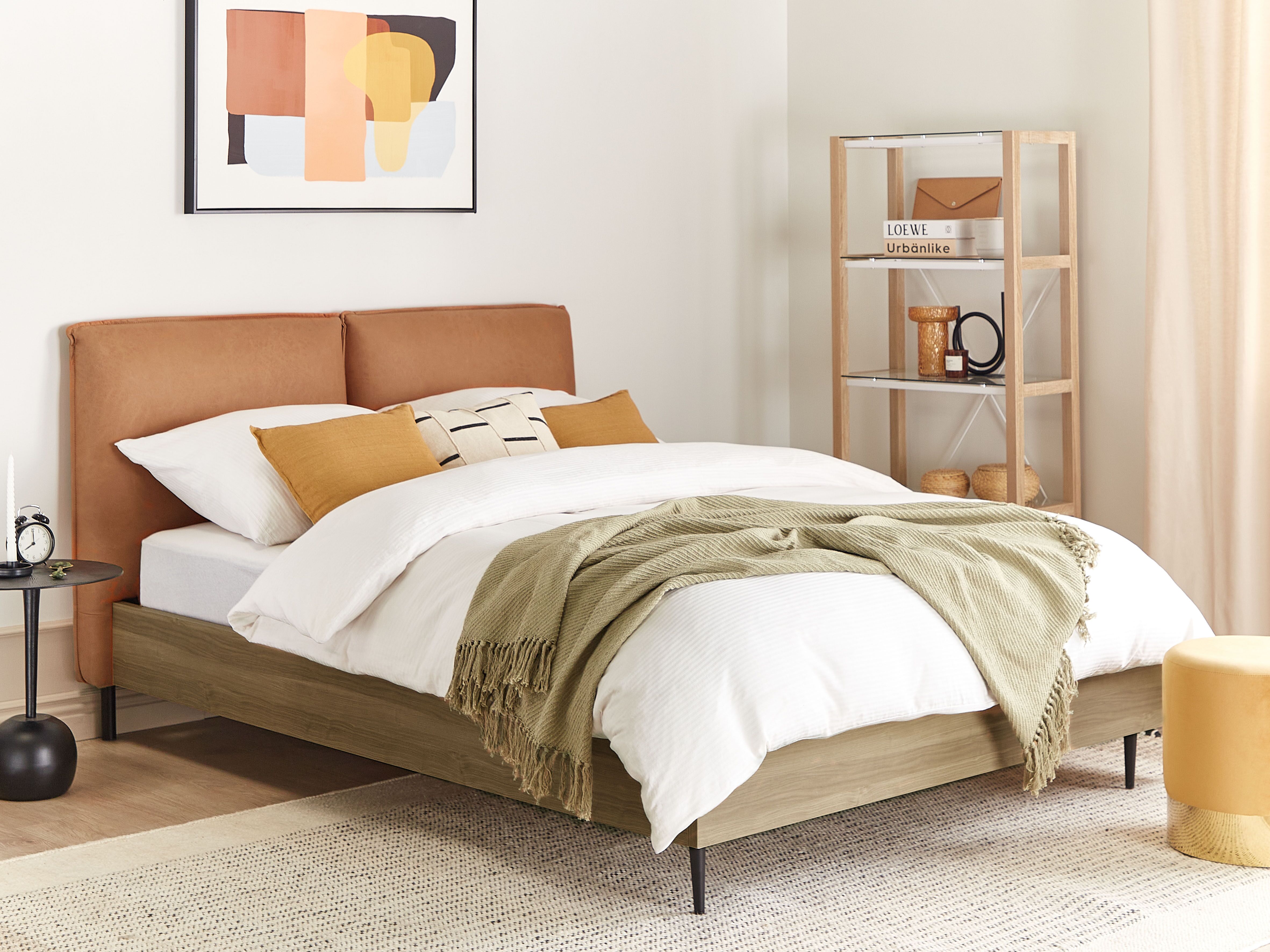 Bed Faux Leather LIMANTON 140 x 200 cm (EU Double) Golden Brown