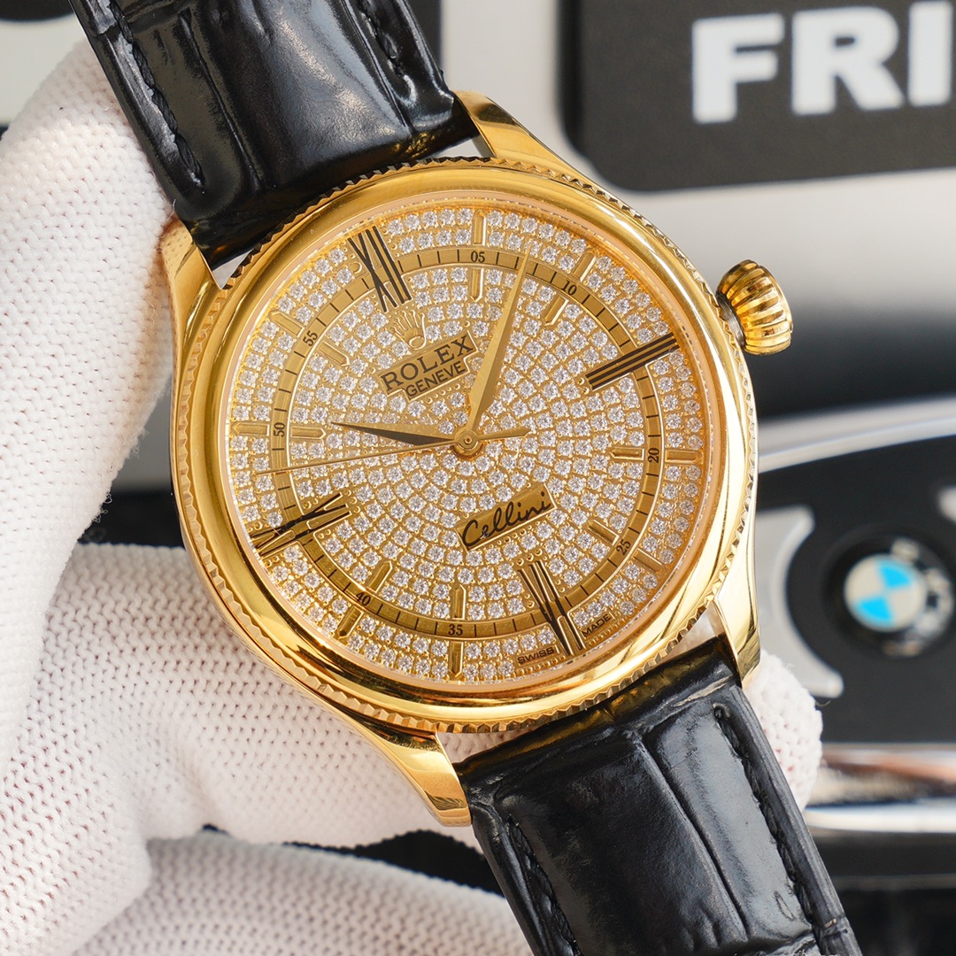 Rolex Cellini Full Star Collection-39.5mm-Imported Italian cowhide leather(1:1 replica) - Elite Watch Atelier