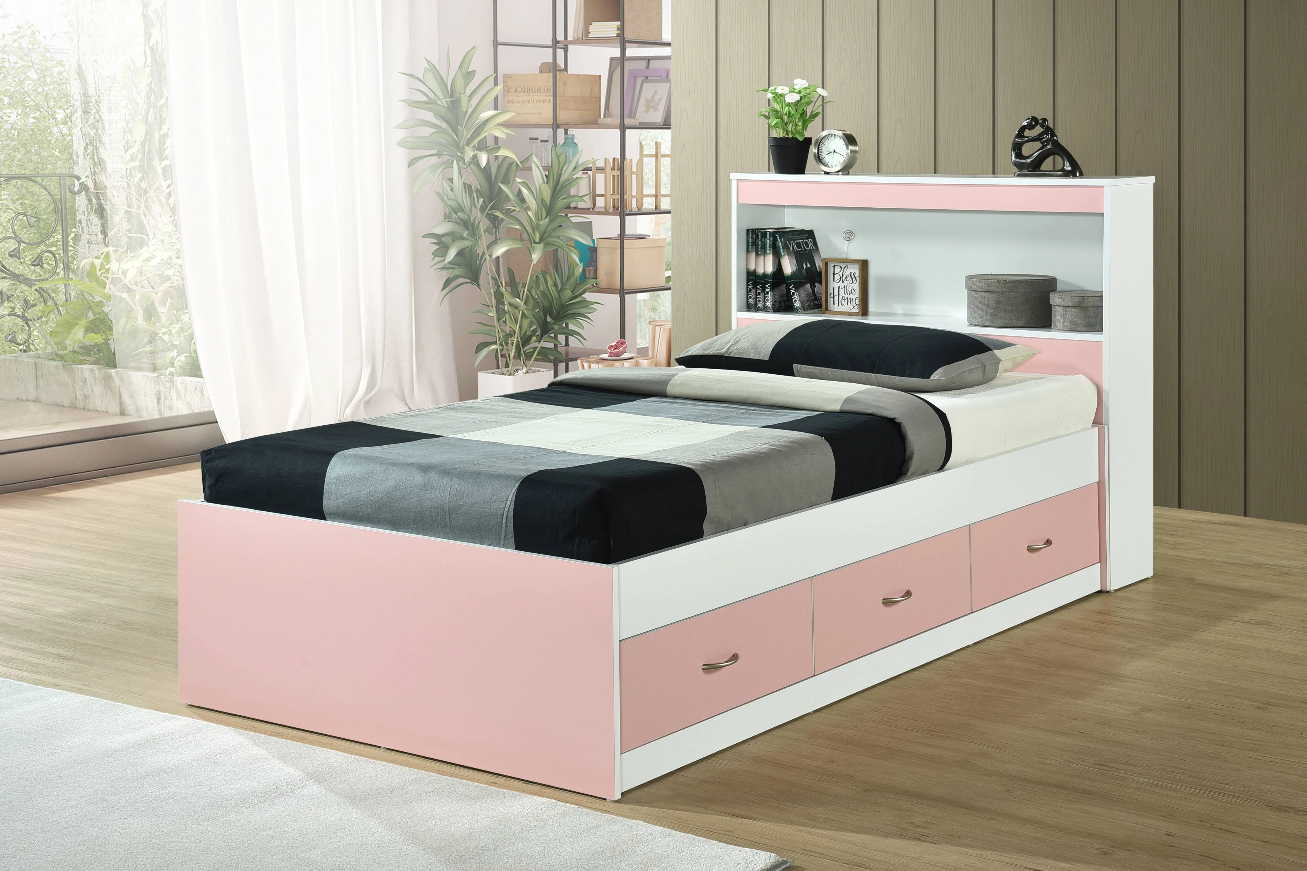 Hodedah Twin-Size Captain Bed with 3-Drawers and Headboard in White - Image 16