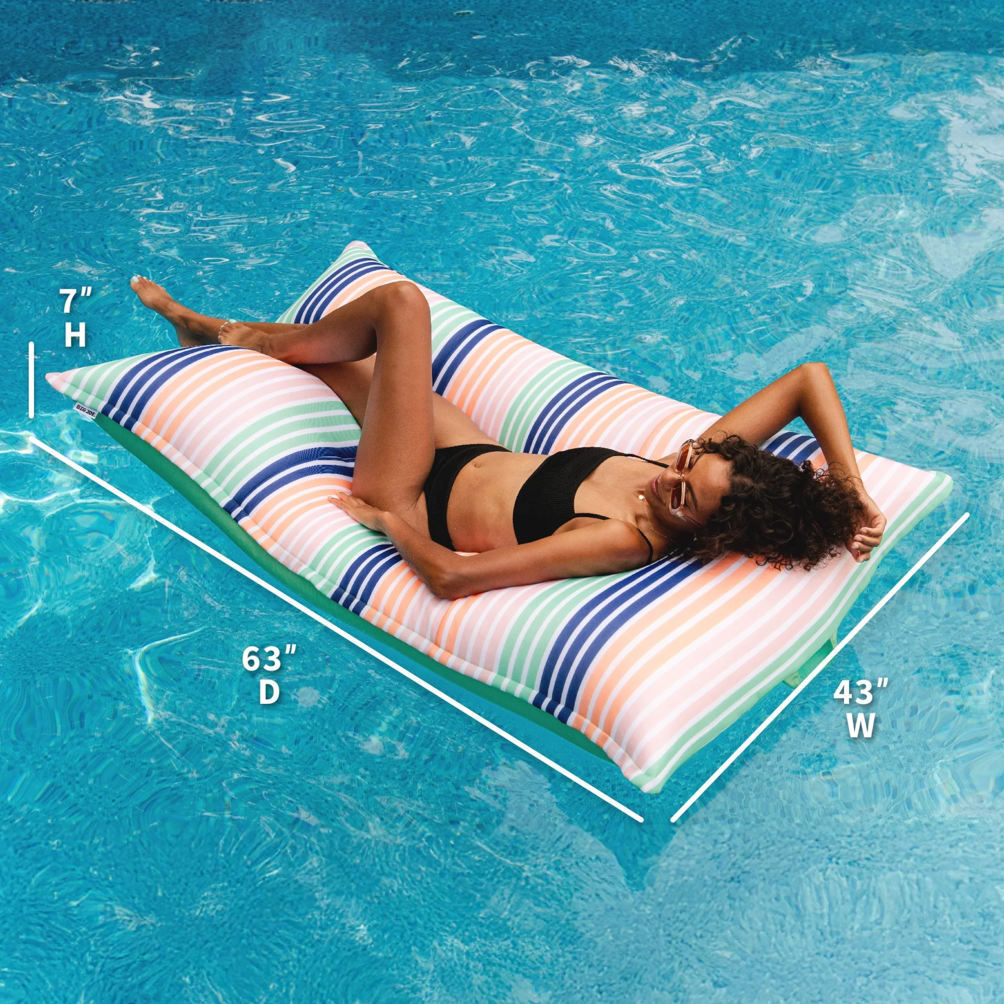 Big Joe Lagoon Lounger No Inflation Needed Pool Float, Americana Nautical Stripe Double Sided Mesh, Quick Draining Fabric, 5 feet Giant - Image 64