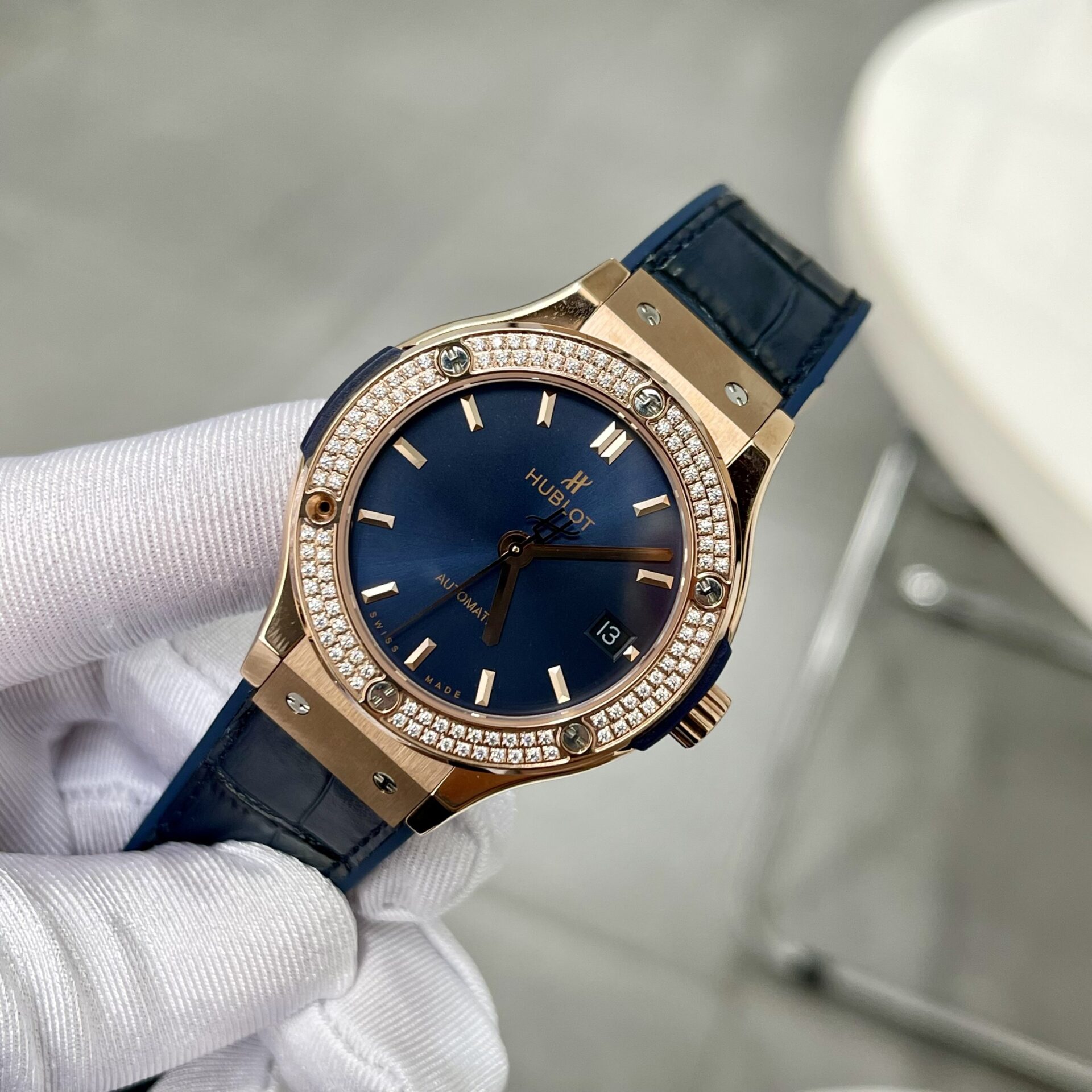 Hublot Classic Fusion Blue With Diamond Bezel Replica Watch HB Factory 38mm - Elite Watch Atelier