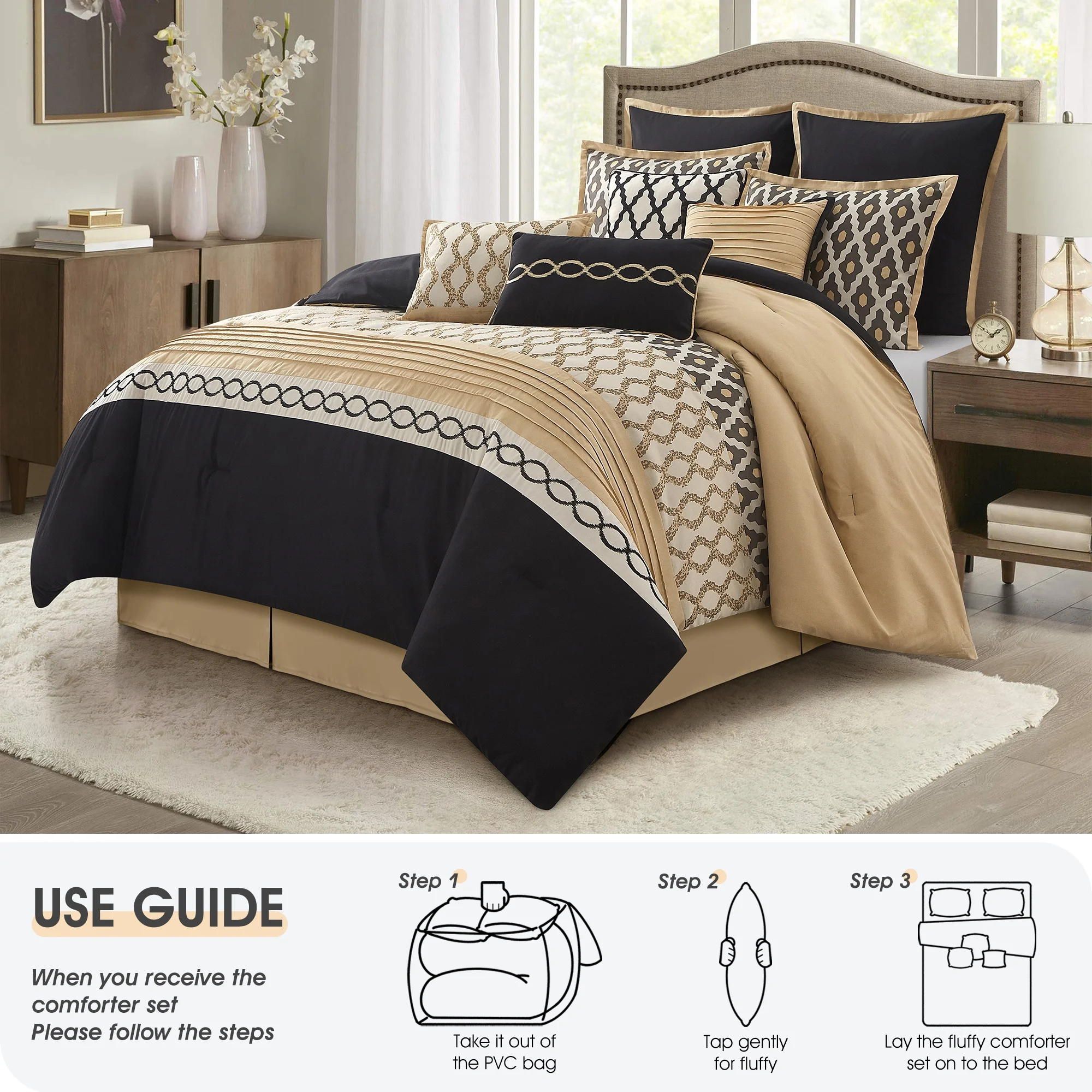 LANCO MODERN LIFESTYLE King Size Comforter Set, Burgundy, 10 Piece Bed in a Bag for All Seasons, Luxury Extreme Comfort Bedding Sets with Bedskirt, Pillow Shams, Euro Shams and Decor Pillows - Image 23