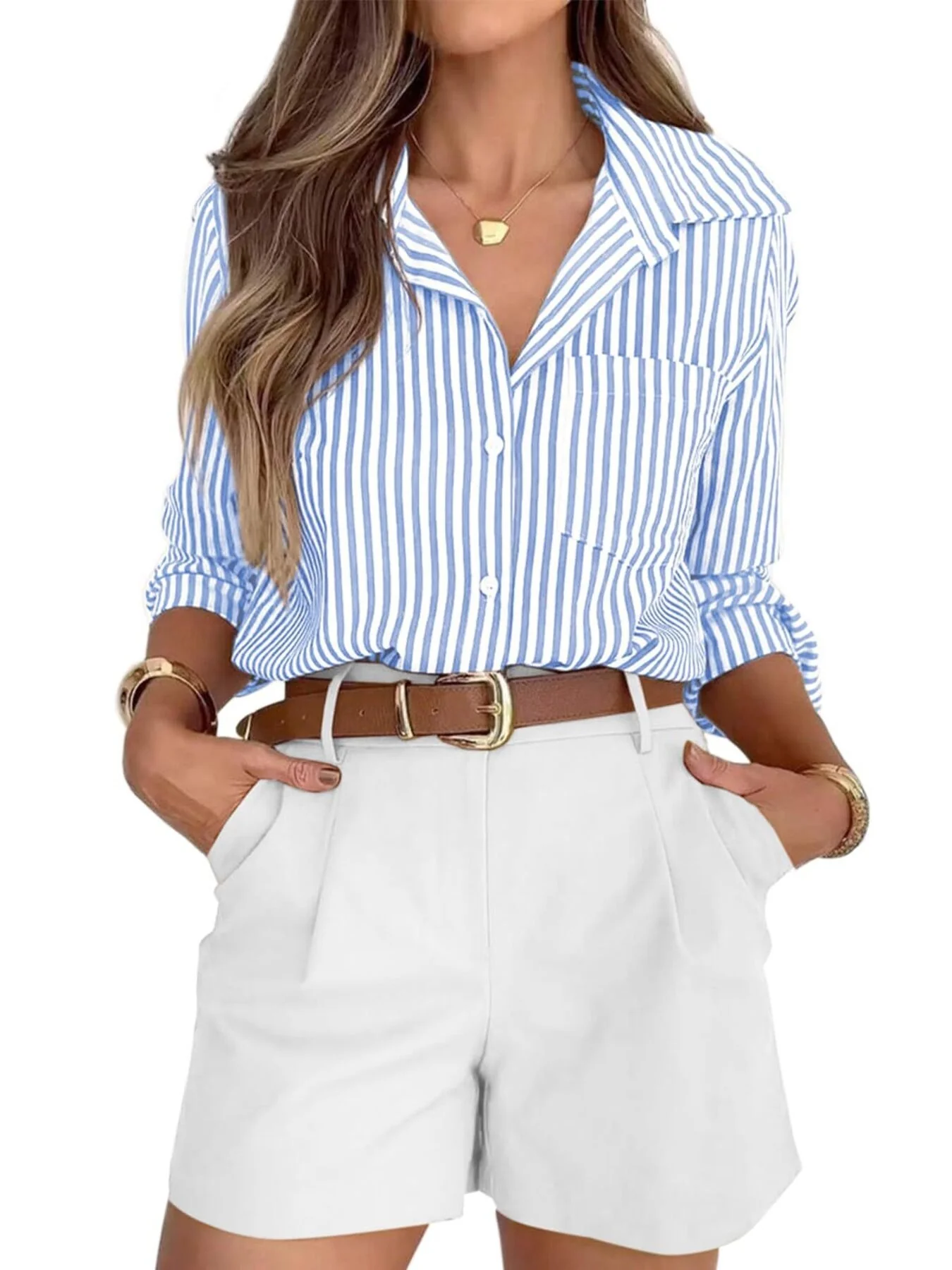 Striped Button-Down Long Sleeve Shirt - ZKZOOK