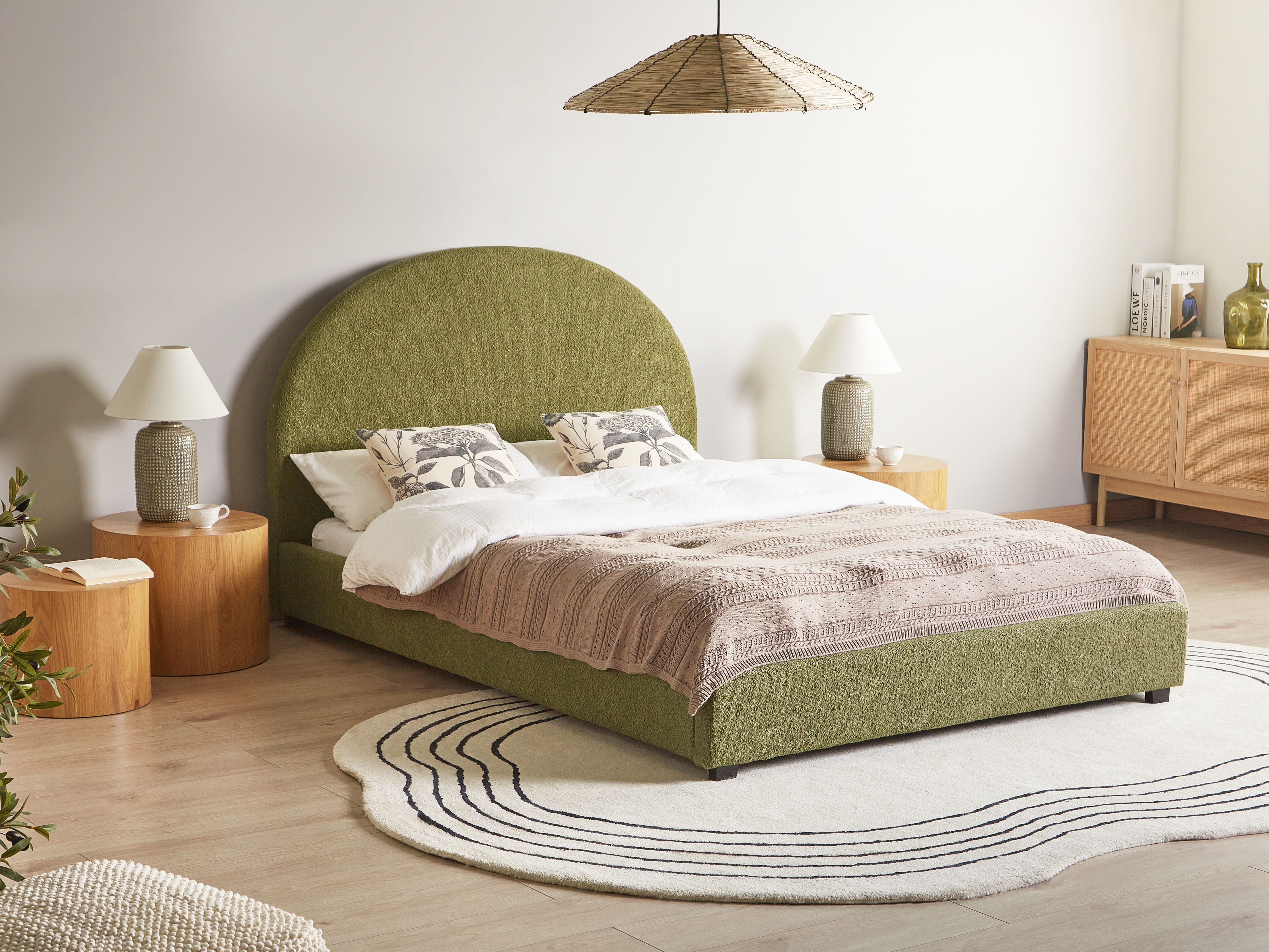 Bed Boucle VAUCLUSE 140 x 200 cm (EU Double) Olive Green