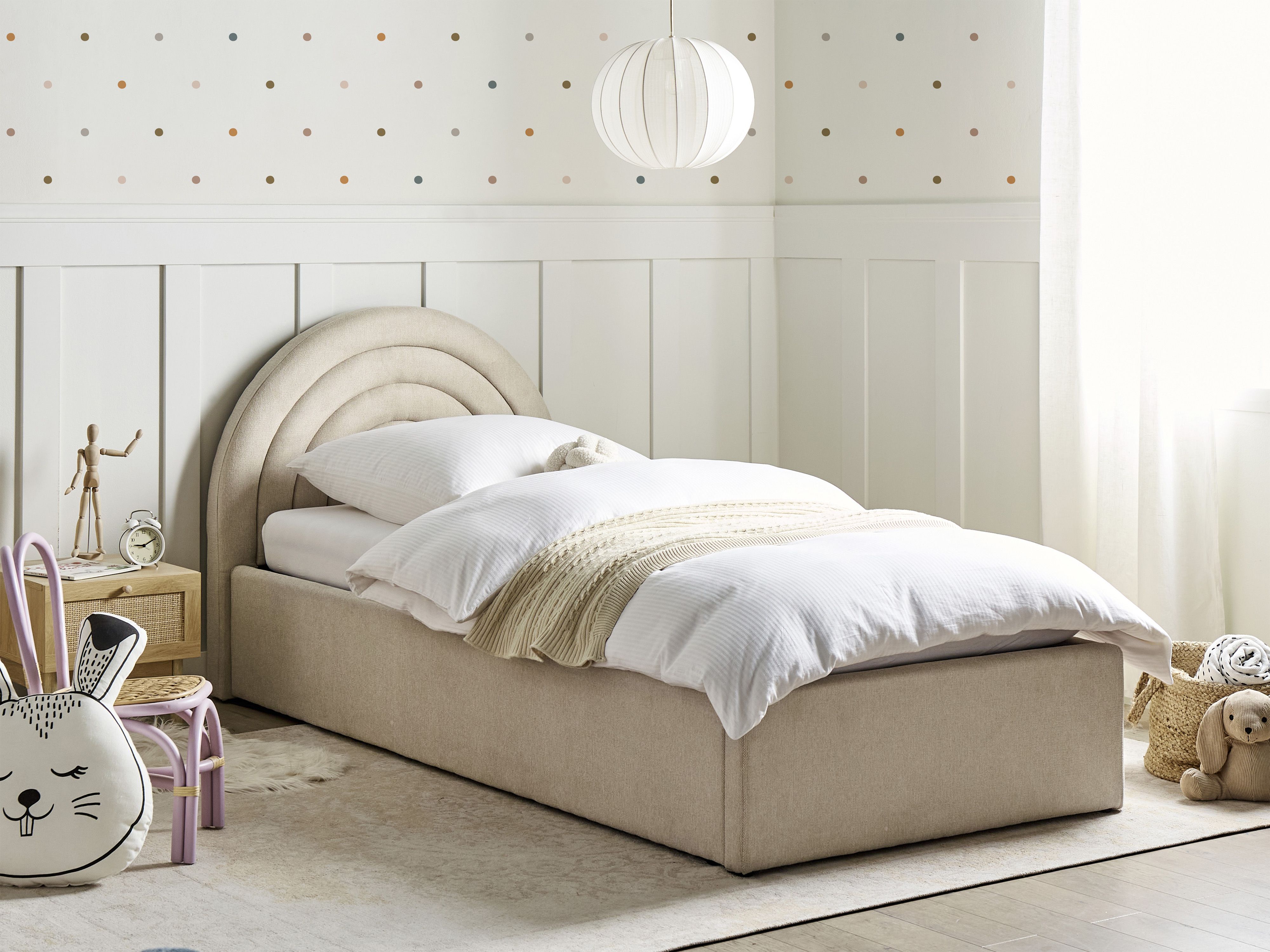 Kids Ottoman Bed Fabric ANET 90 x 200 cm (EU Single) Beige