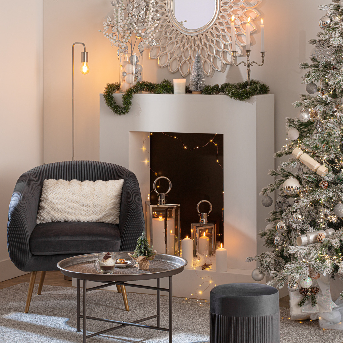 Candlestick, metal Silver, H.27 cm