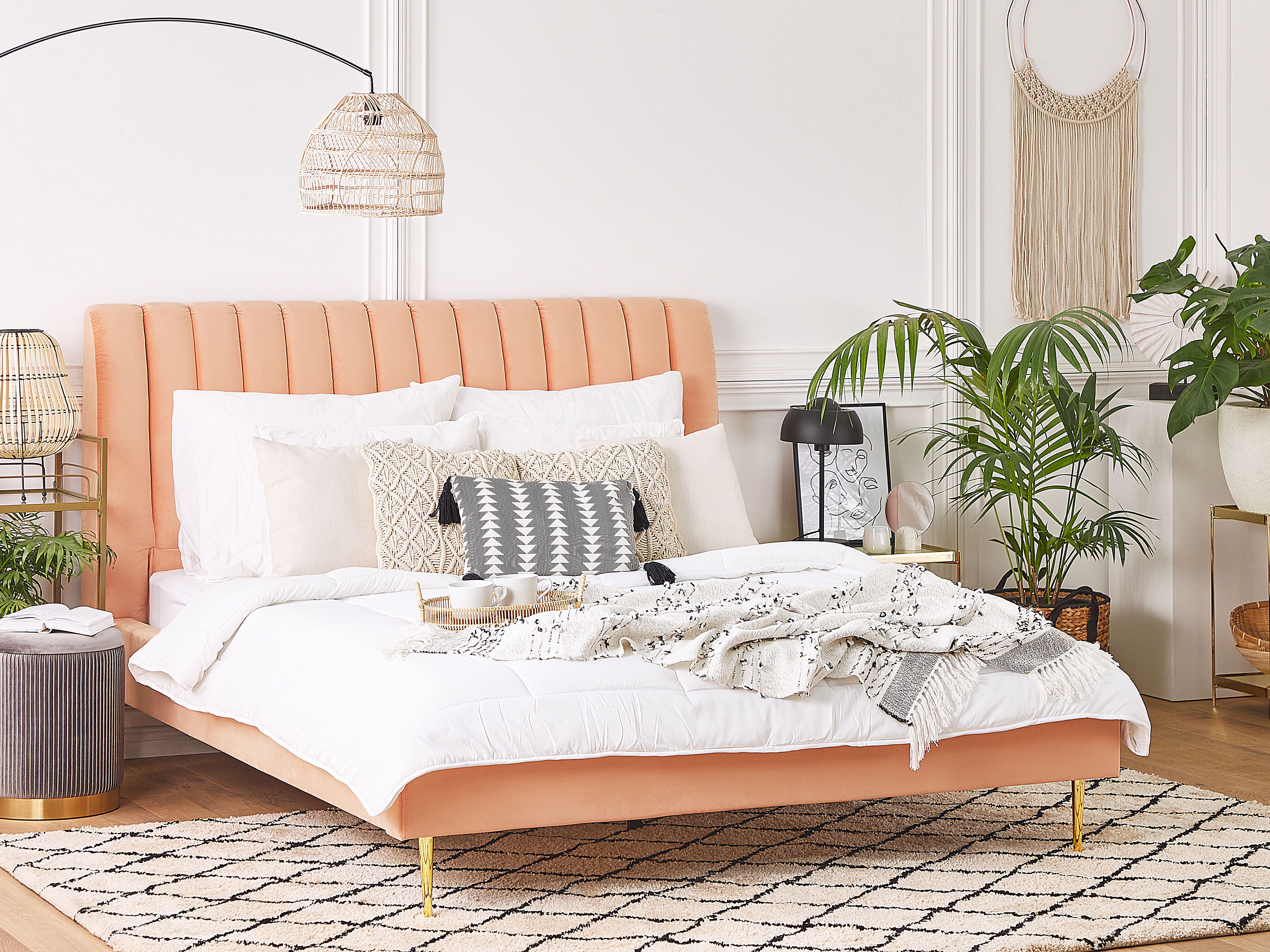 Bed Velvet MARVILLE 180 x 200 cm (EU Super King) Peach Pink