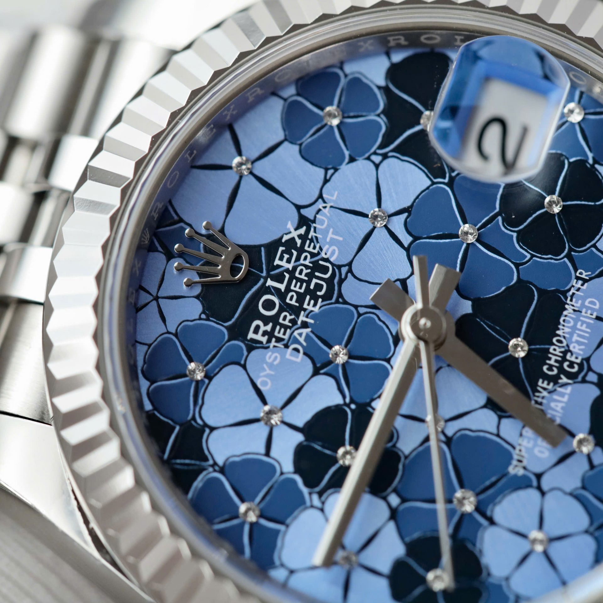 Rolex DateJust Replica Watch Women Blue Flower Dial THB Factory 31mm - Elite Watch Atelier