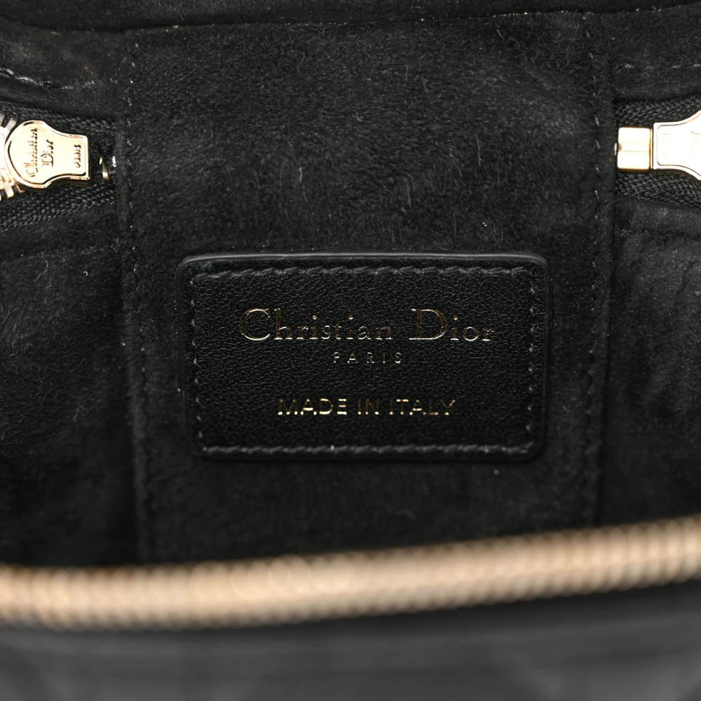 Dior Black Cannage Lambskin Leather Micro Lady Dior Vanity Case Gold Hardware Reps