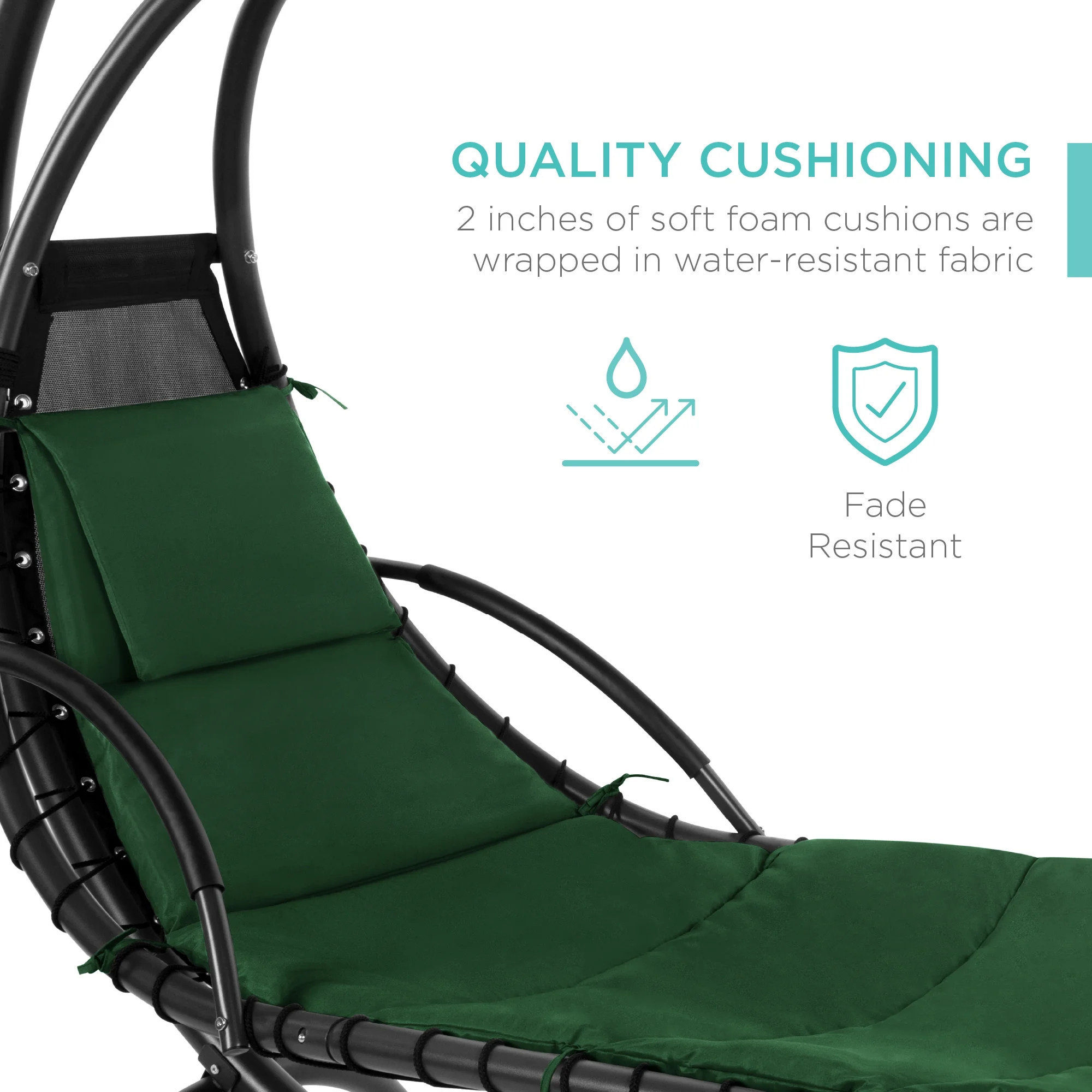 Best Choice Products Hanging Curved Chaise Lounge Chair Swing for Backyard, Patio w/ Pillow, Shade, Stand - Teal - Image 115