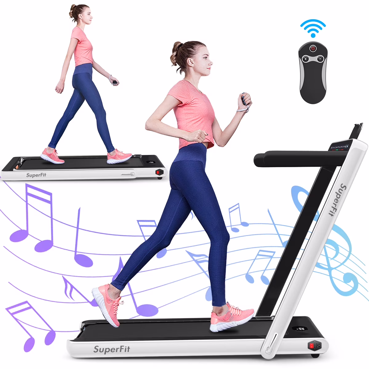 Gymax 2 in 1 Folding Treadmill 2.25HP Running Machine w/ Dual Display APP Control Black - Image 7