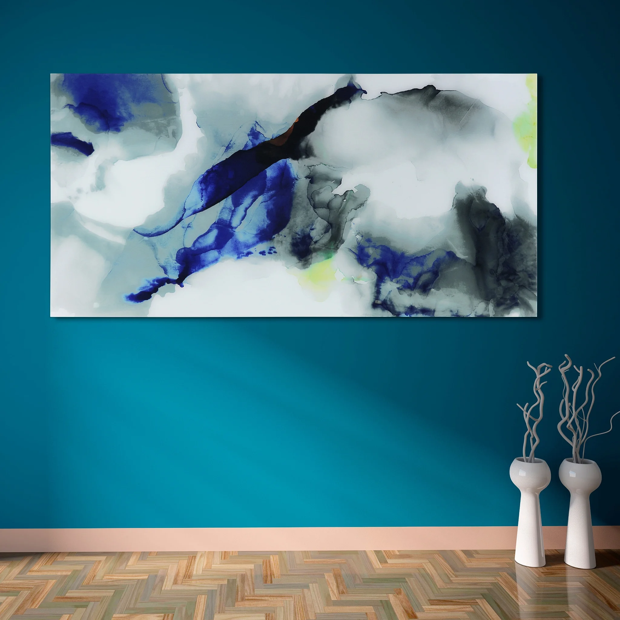 Empire Art Direct Blue Splash Frameless Free Floating Tempered Glass Panel Graphic Wall Art, 72" x 36", Ready to Hang - Image 10
