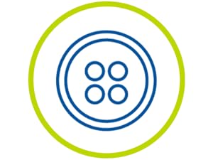 Icône d'un bouton bleu à quatre trous avec une bordure circulaire verte