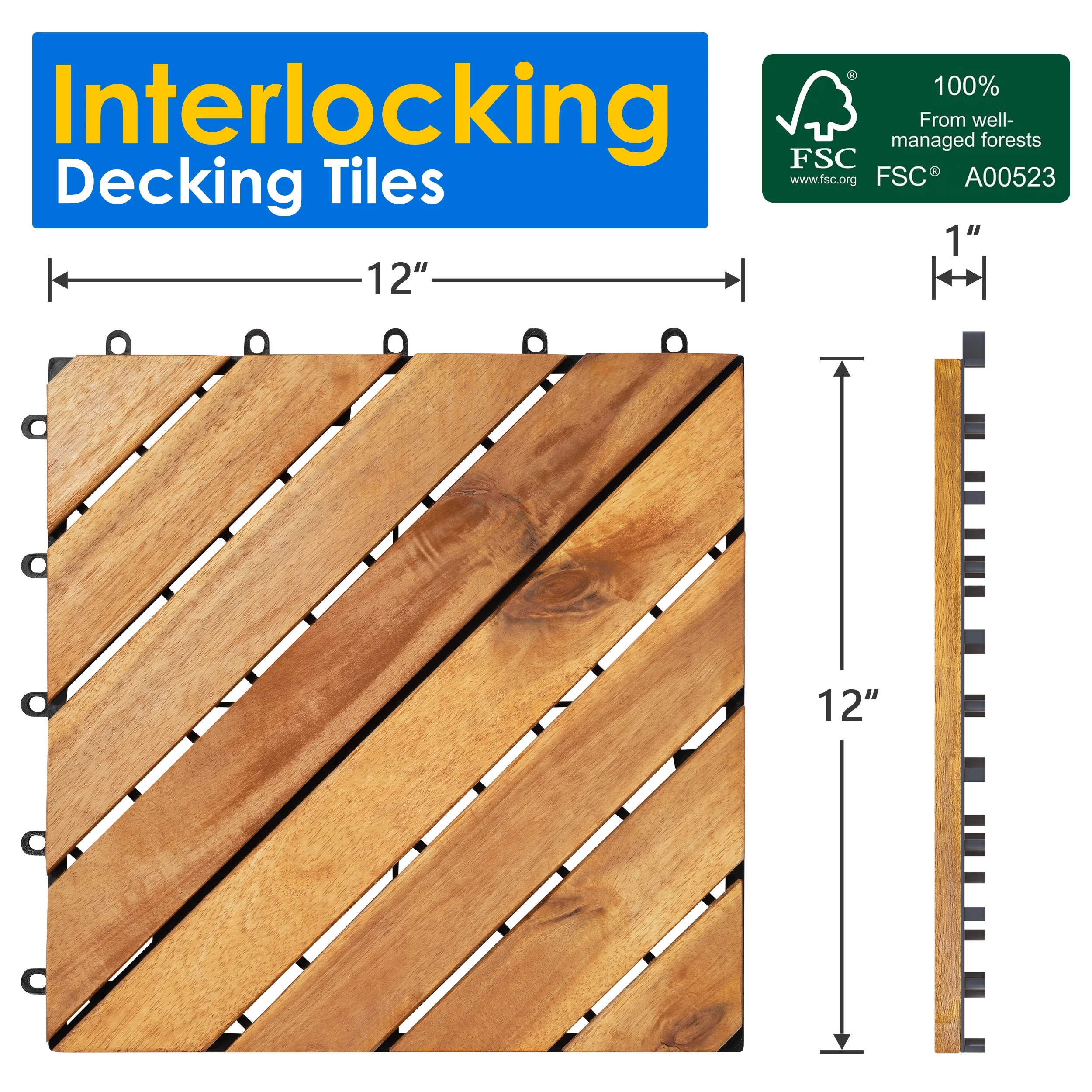 TrumanPick 27PCS Interlocking Wood Flooring Deck Tiles for Patio Garden, 12