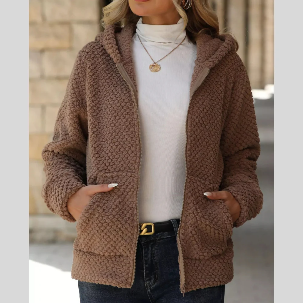 Textured Knit Zip-Up Hooded Outerwear - ZKZOOK