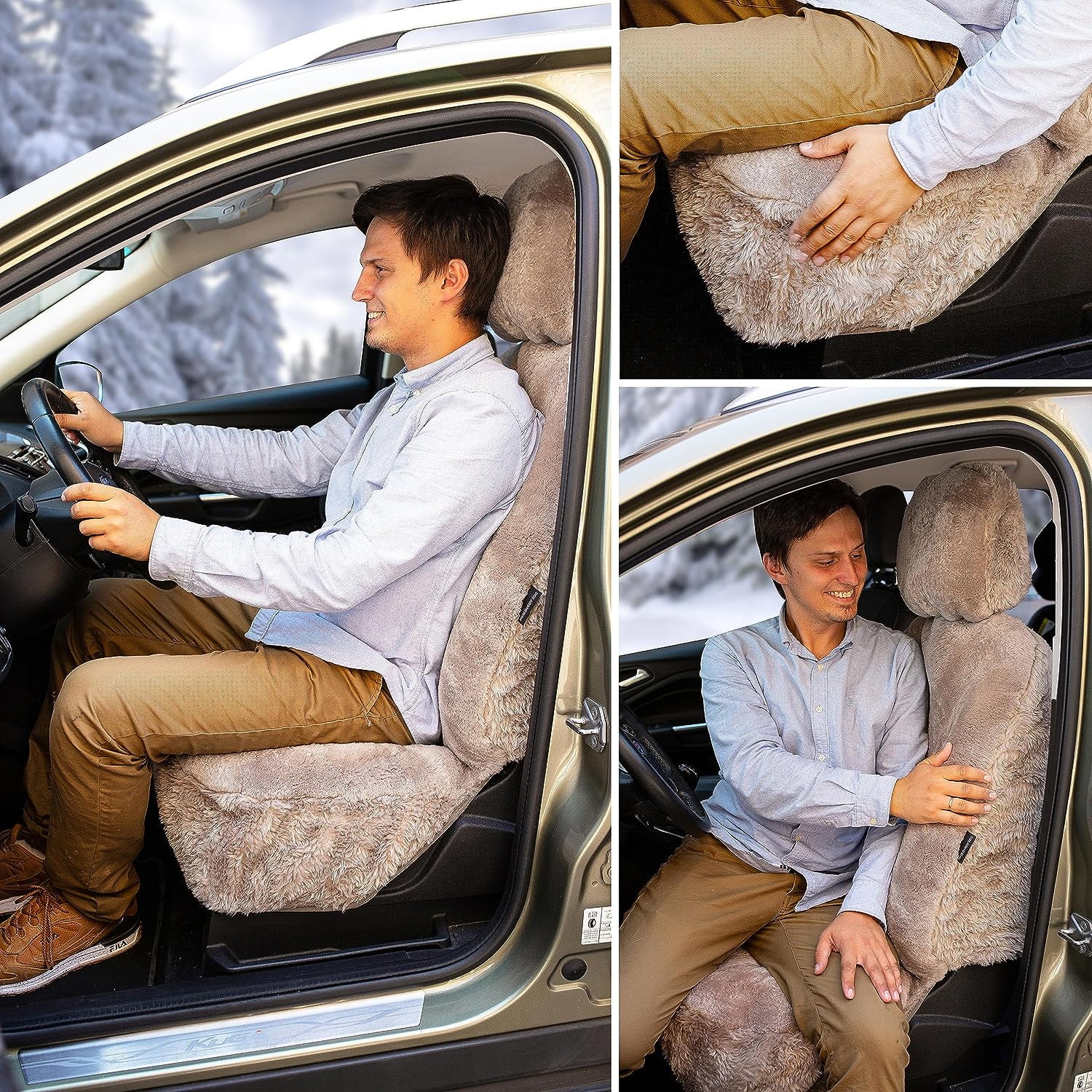 Zone Tech Genuine Sheepskin Ivory Car Seat Cover, Fluffy Luxury Wool Front Seat Covers, Universal Fits Car, Truck, SUV, & Van - Image 35