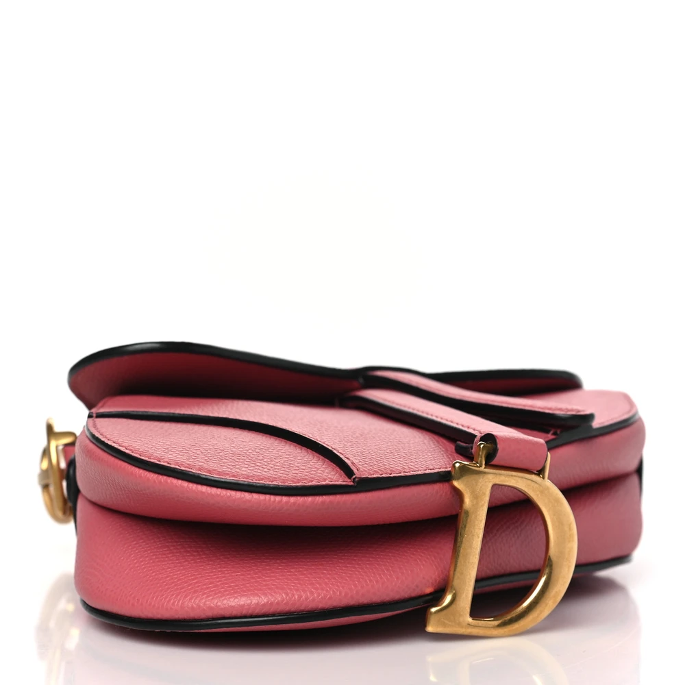 Dior Pink Grained Calfskin Leather Mini Saddle Bag Brass Hardware Replicas1:1High-quality replica